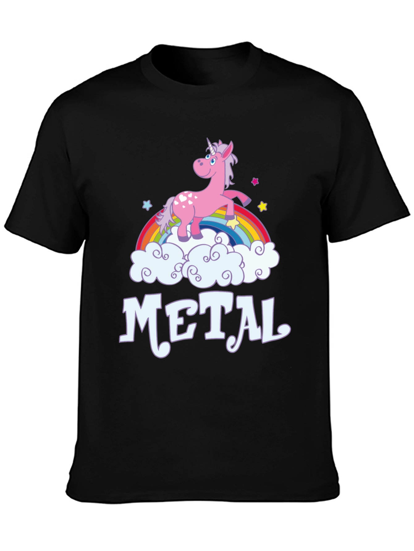 Black Unicorn Rainbow Heavy Metal T-Shirt - Black Graphic Tee view 3