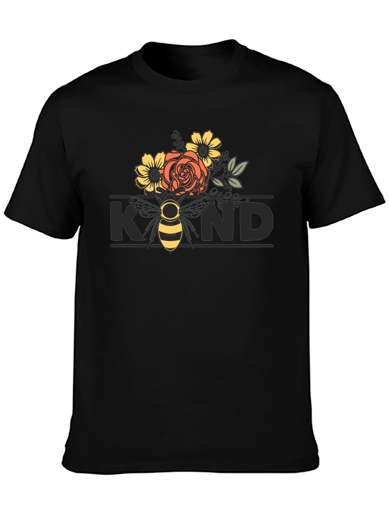 Black Floral Bee Kind T-Shirt - Black view 3