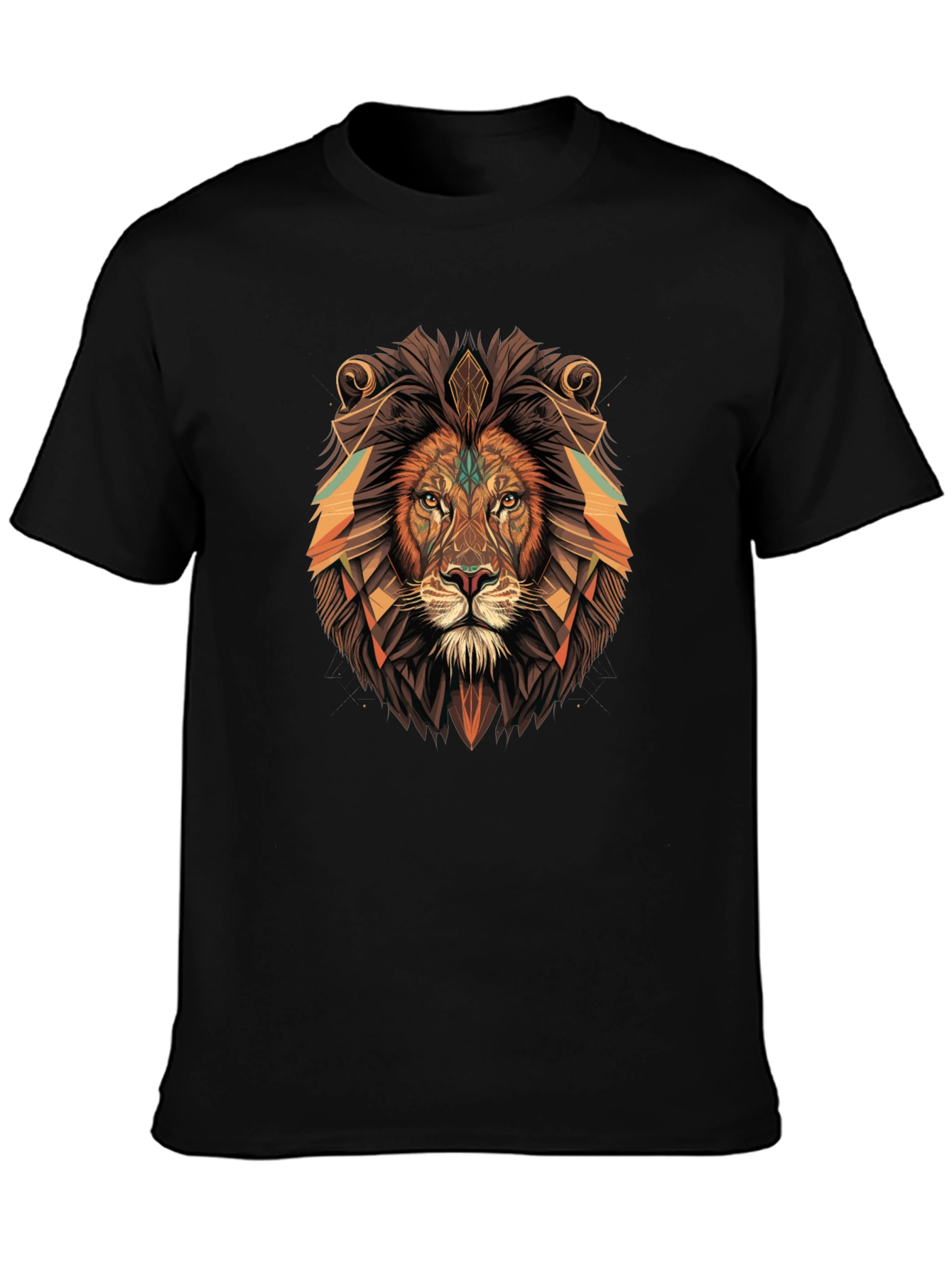 Black Geometric Lion Graphic Tee - Black Cotton Blend view 3