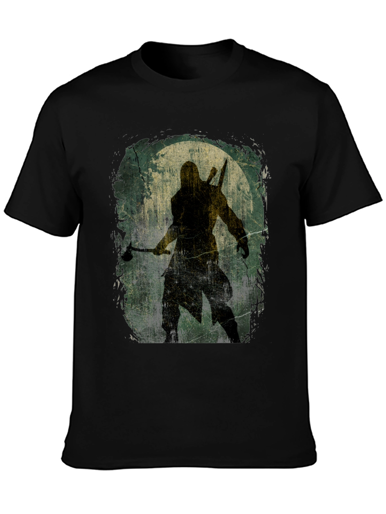 Black Warrior Silhouette Graphic Tee - Black Cotton T-Shirt view 3