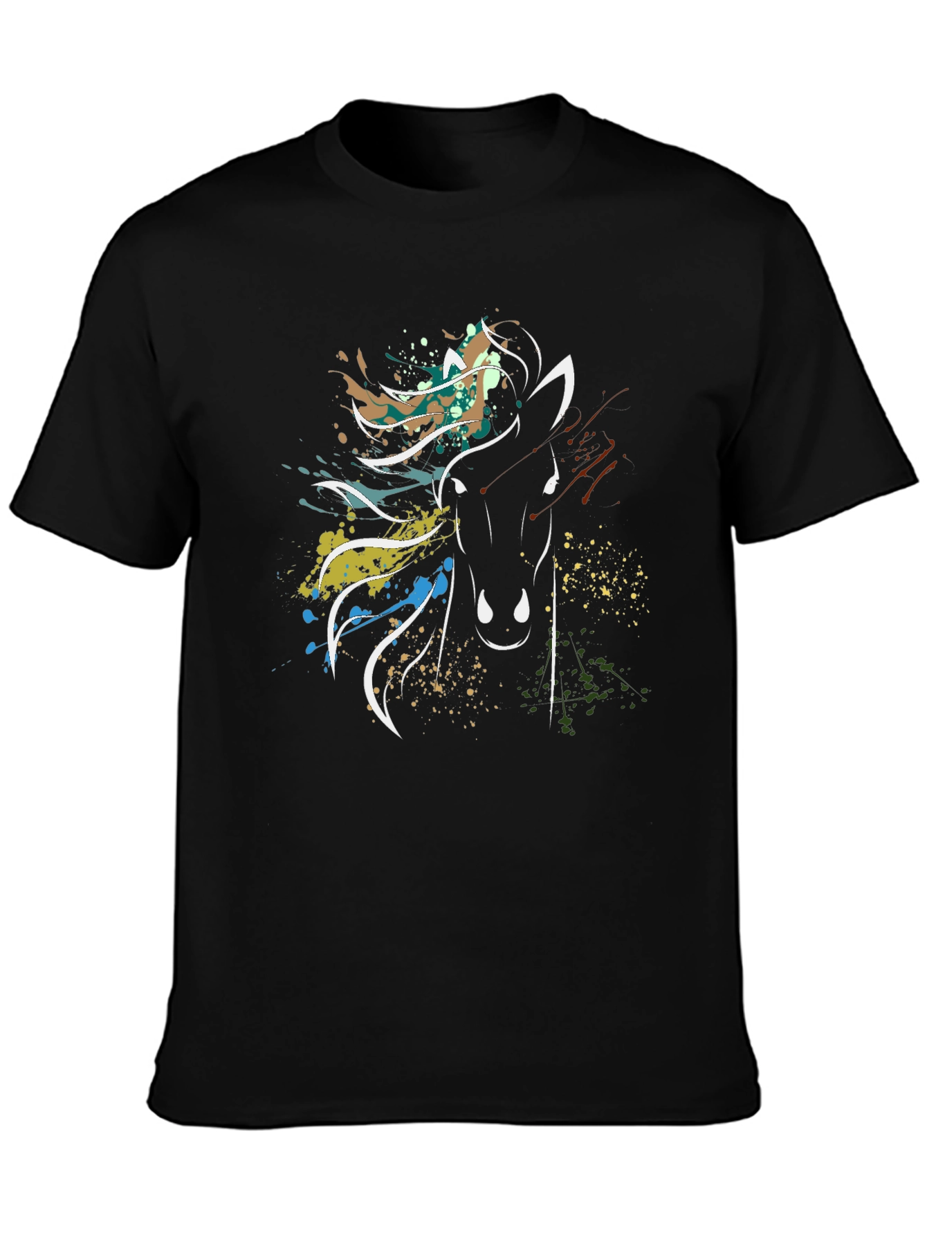 Black Abstract Horse Graphic Tee - Stylish Men's Black T-Shirt view 3