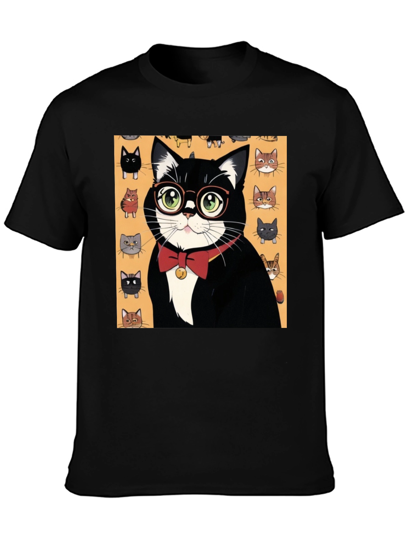 Black Cool Cat T-Shirt - Black Tee with Whimsical Cat Print view 3