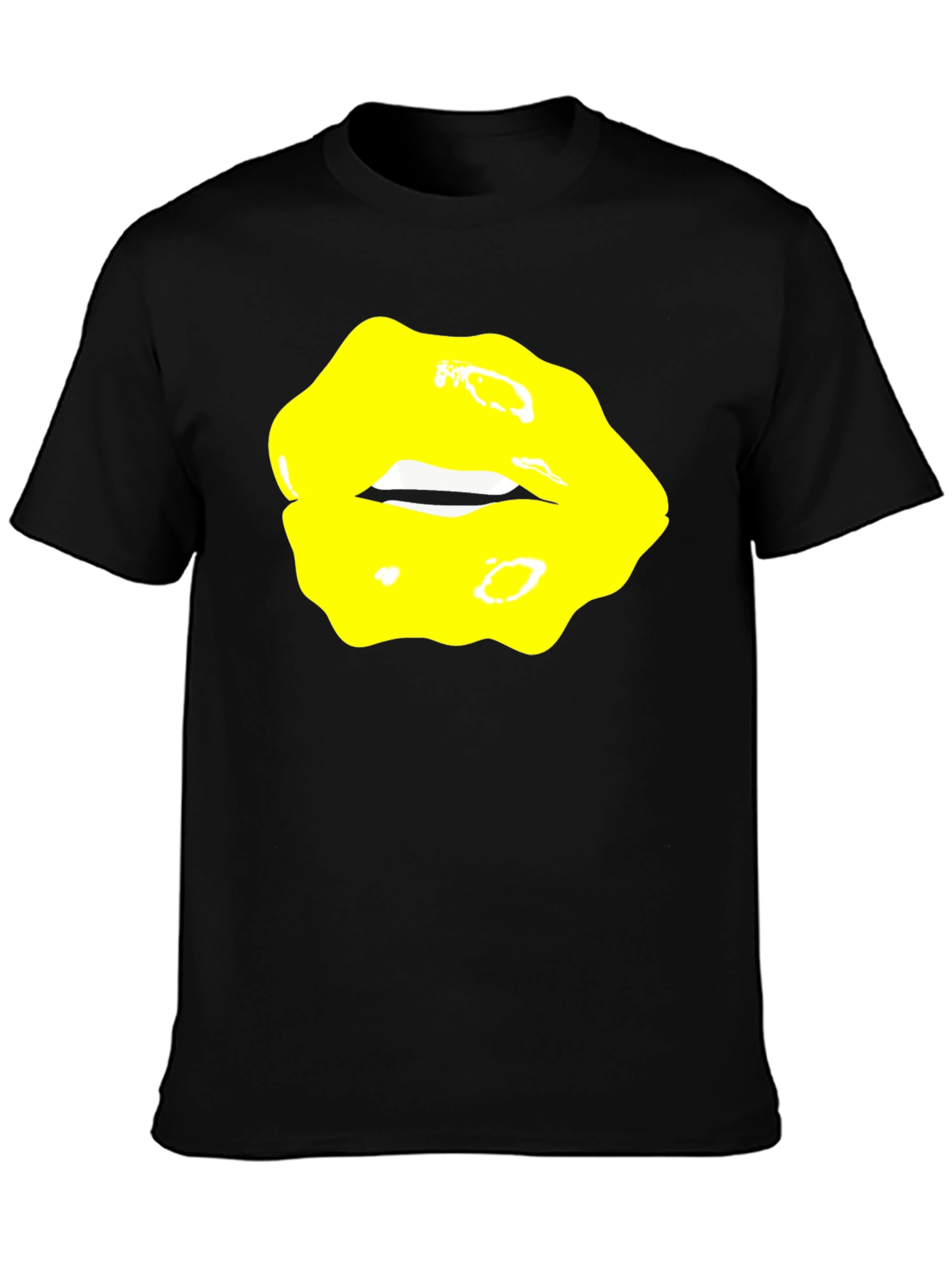Black Yellow Lips Graphic Black Tee view 3