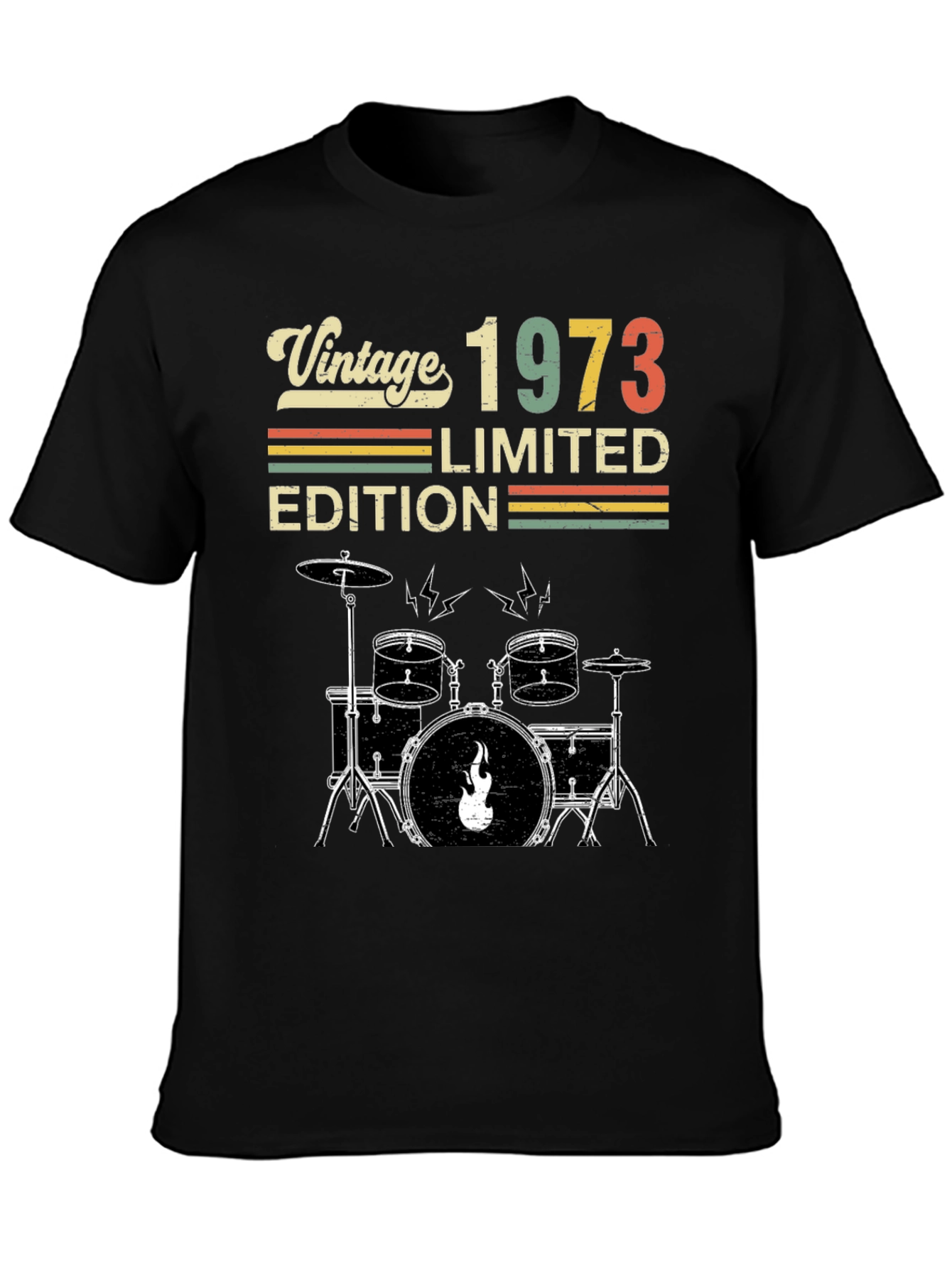 Black Vintage 1973 Limited Edition Drum Set Graphic Tee view 3