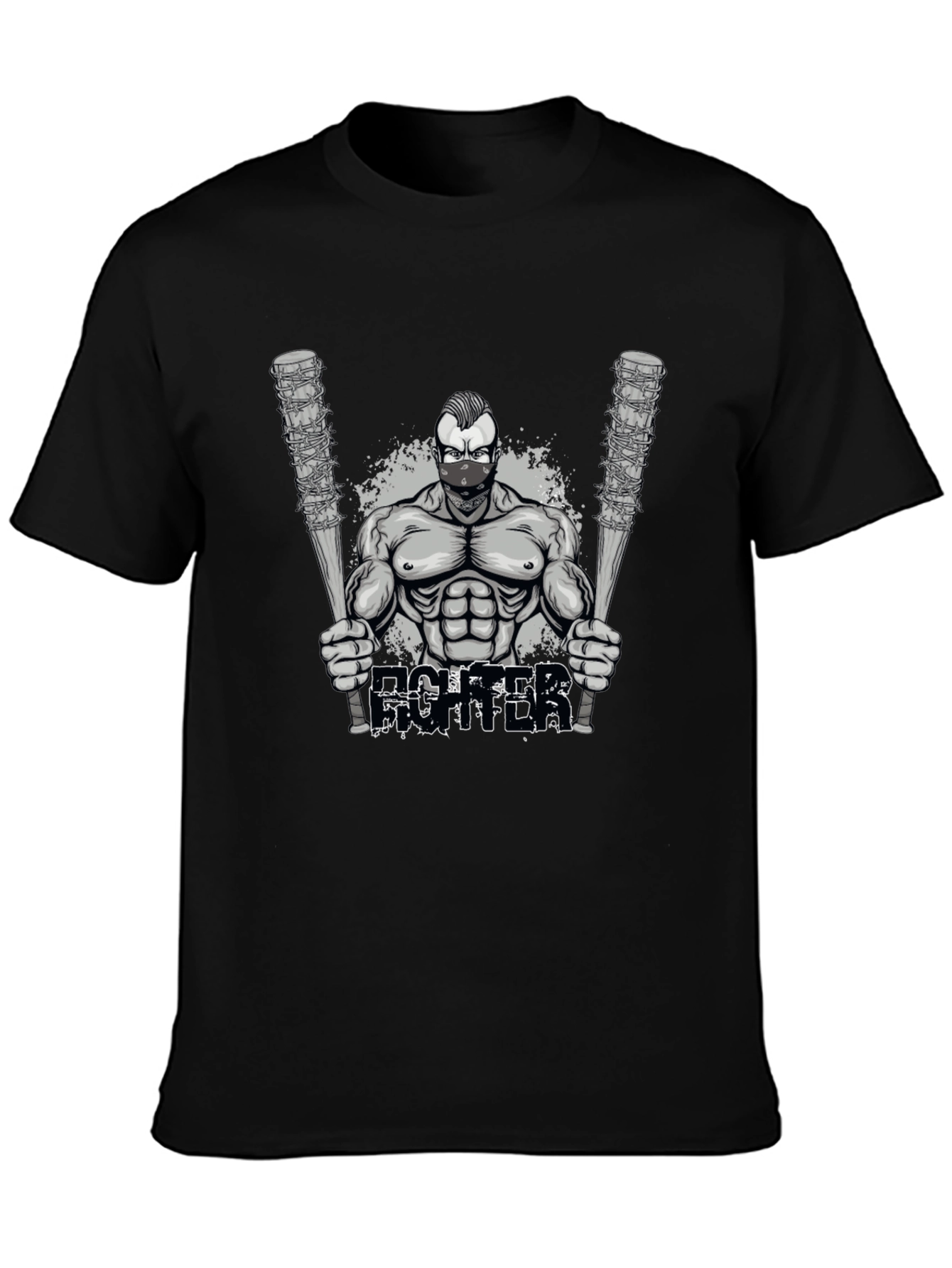Black Fighter Graphic T-Shirt - Men's Black Tee view 3