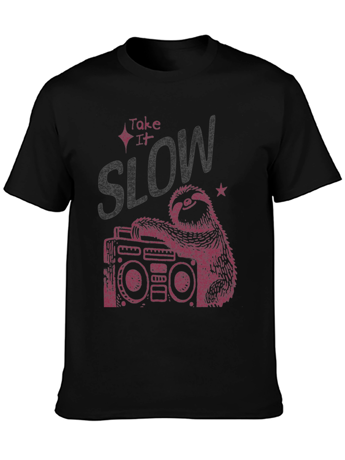 Black Take It Slow Sloth Boombox Graphic Tee view 3