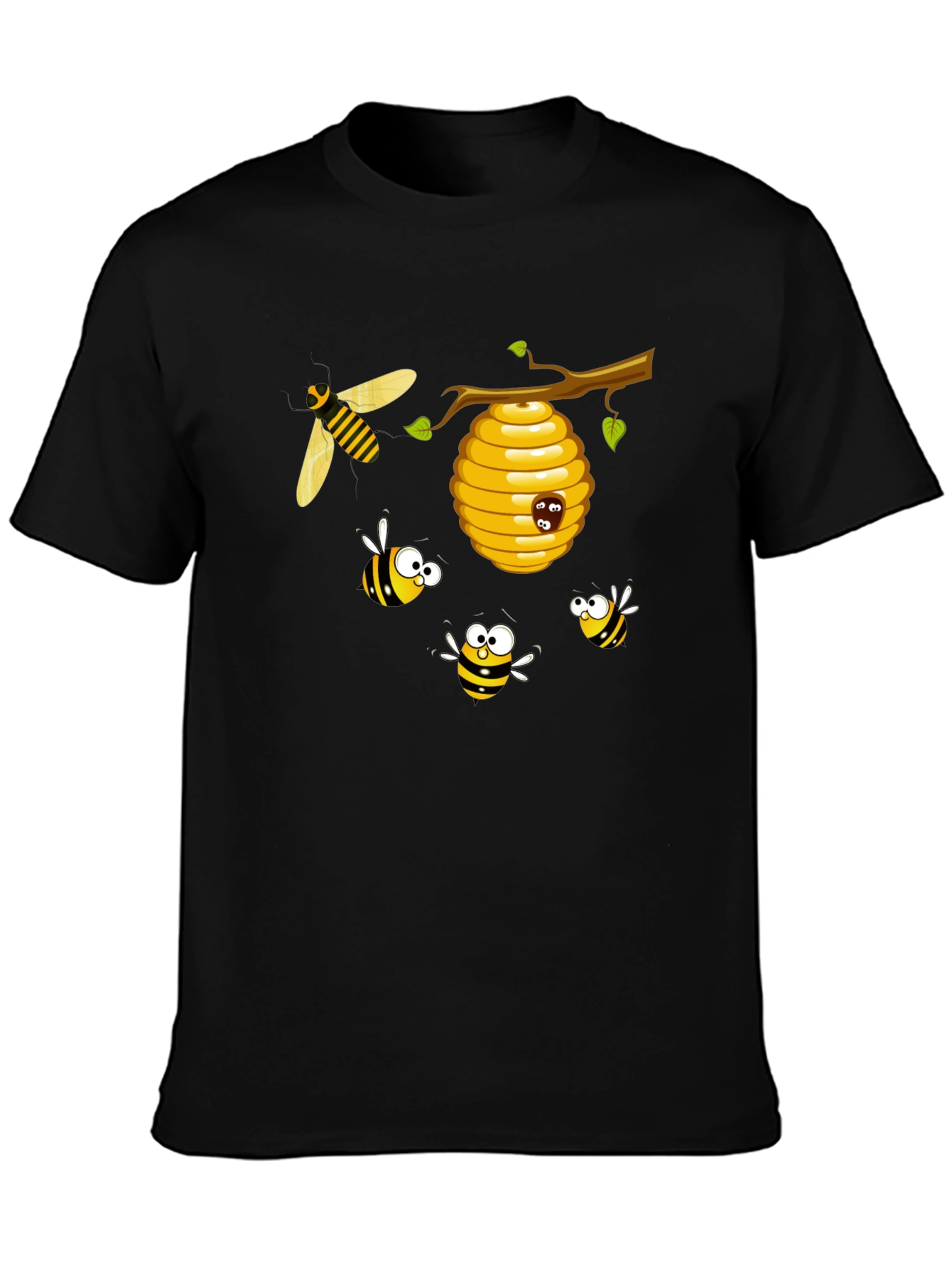 Black Cartoon Bees T-Shirt - Black Cotton Tee view 3