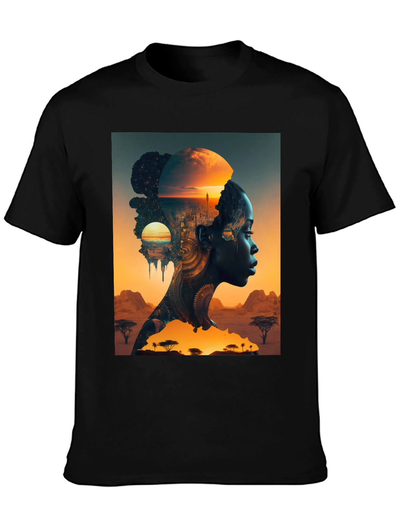 Black African Sunset Graphic T-Shirt view 3
