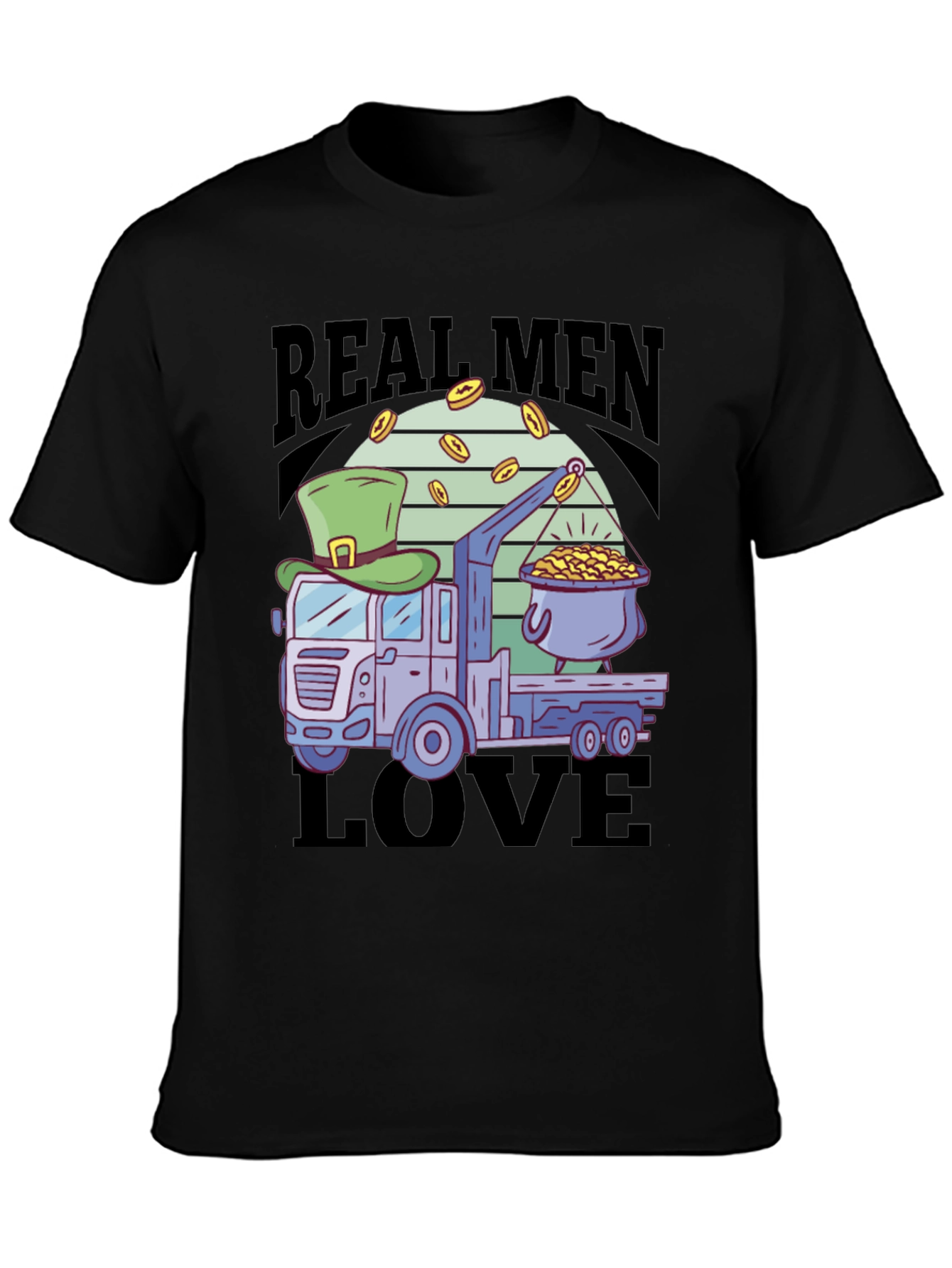 Black Real Men Love Trucks St. Patrick's Day T-Shirt view 3