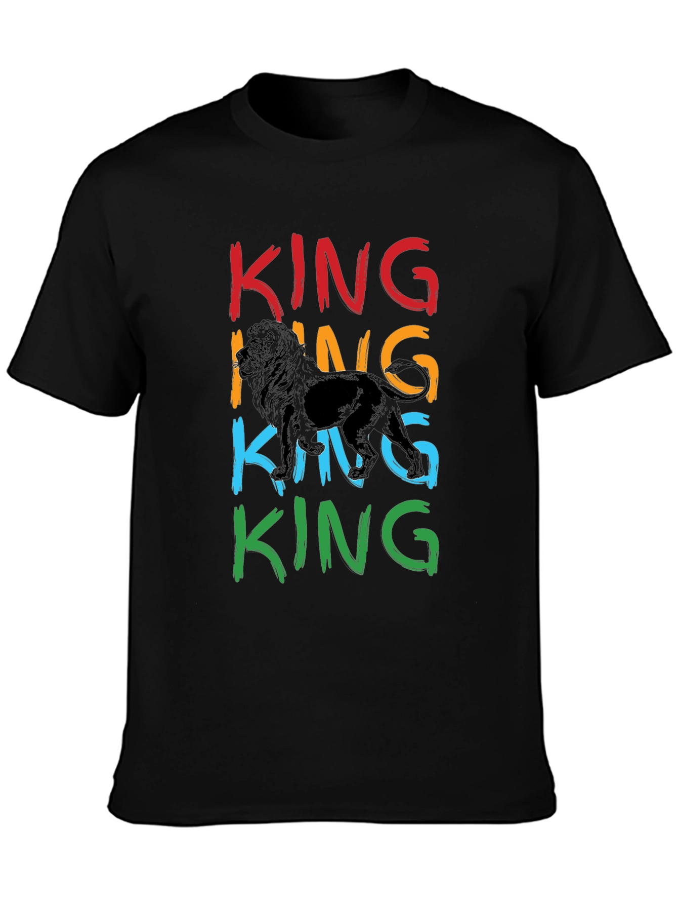 Black King Lion Graphic Print Men's T-Shirt view 3