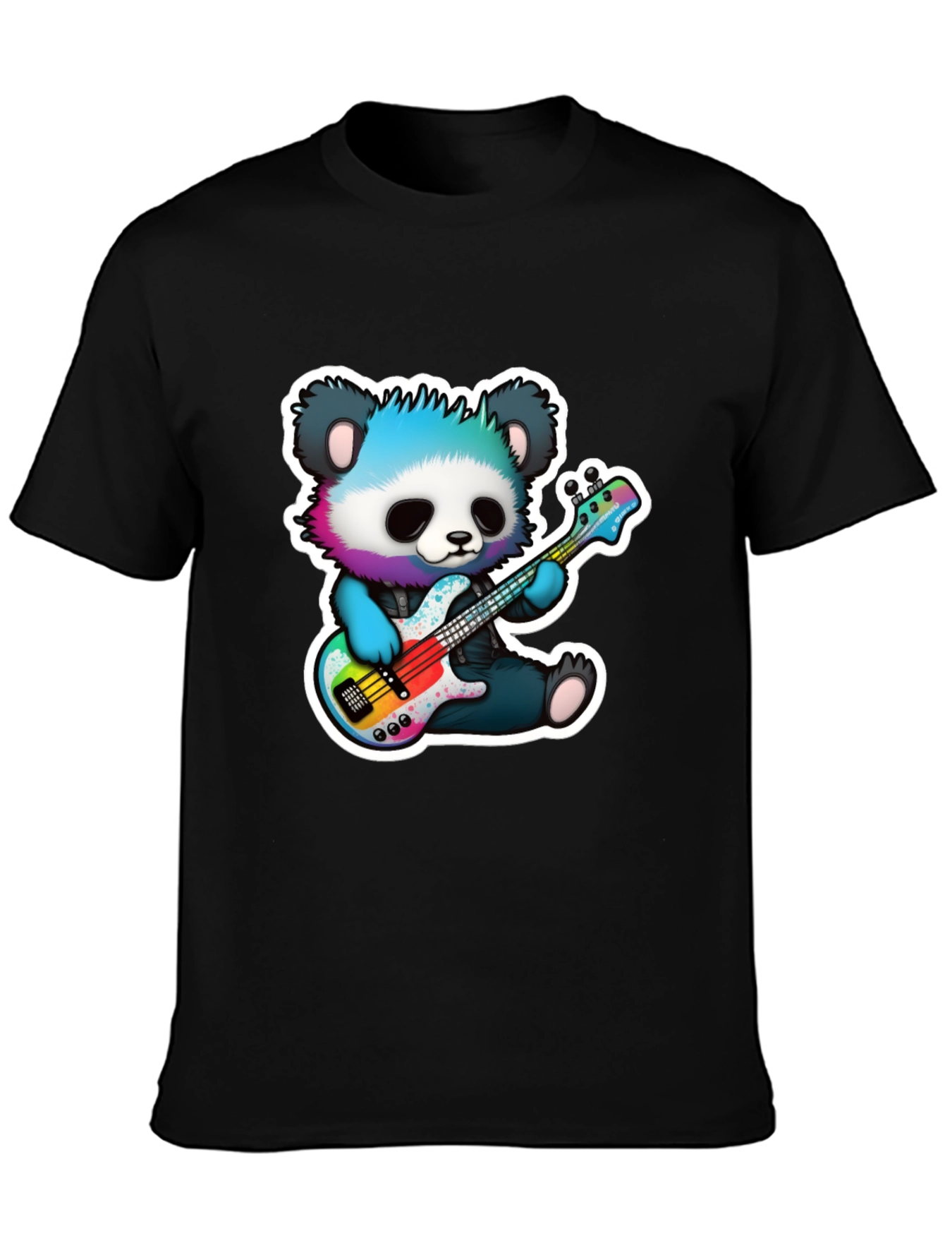 Black Panda Guitarist Graphic Tee - Cool Bear Musician Shirt view 3