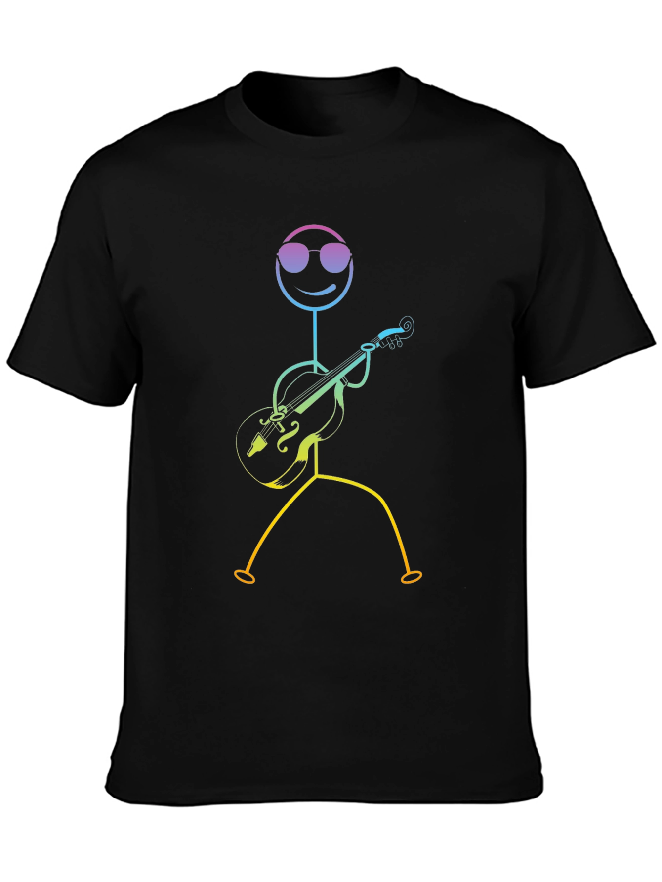 Black Cool Stick Figure Musician Black T-Shirt view 3