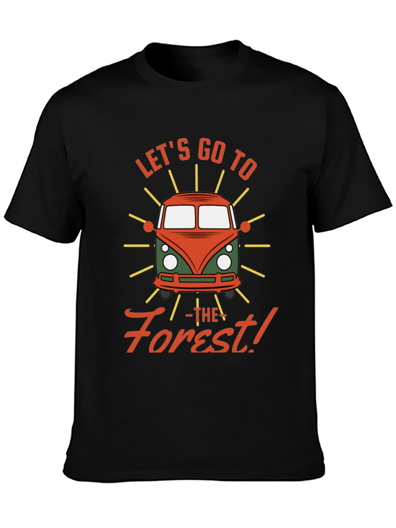 Black Let's Go to the Forest Retro Camper Van Graphic Tee view 3