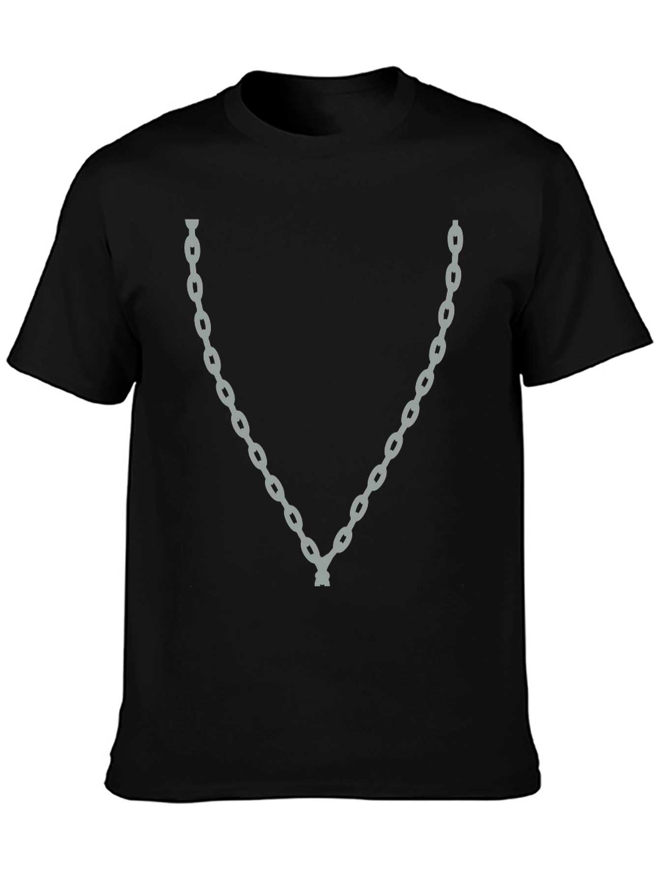 Black Men's Black Graphic T-Shirt with Chain Print view 3