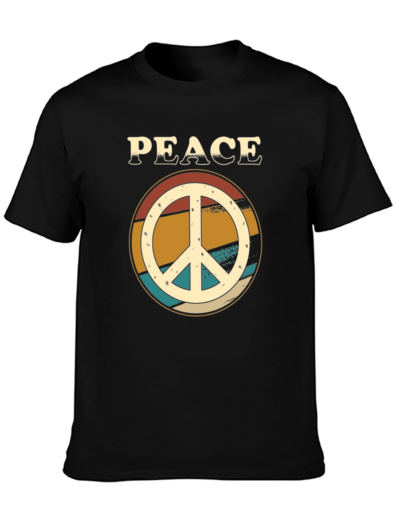 Black Peace Sign Retro Graphic Tee - Black view 3