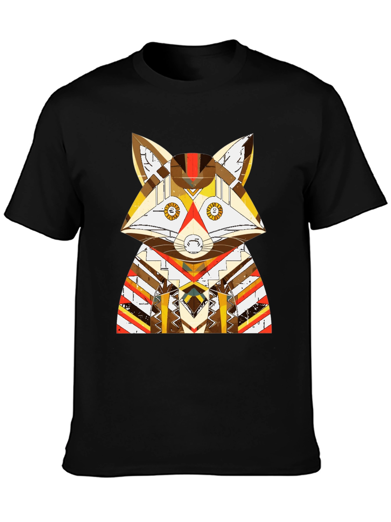 Black Geometric Fox Graphic Black T-Shirt view 3