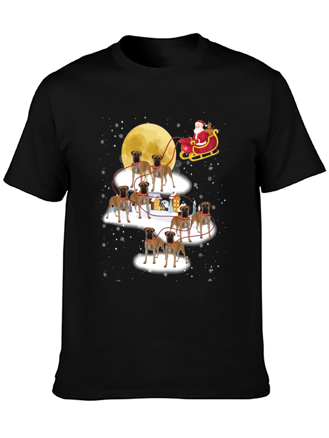 Black Boxer Dog Santa Christmas T-Shirt view 3