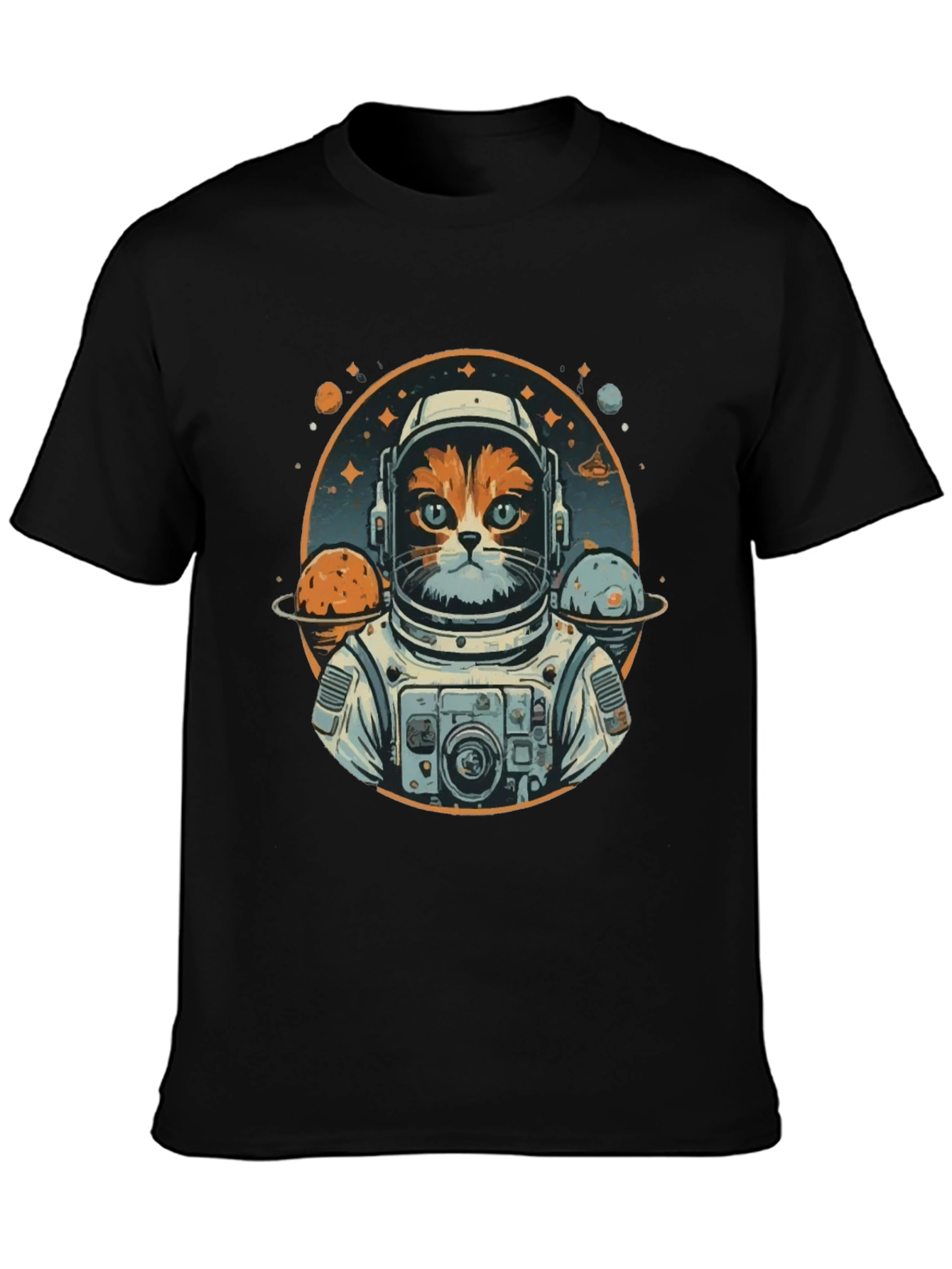 Black Cat Astronaut Graphic T-Shirt - Space Kitty Tee view 3