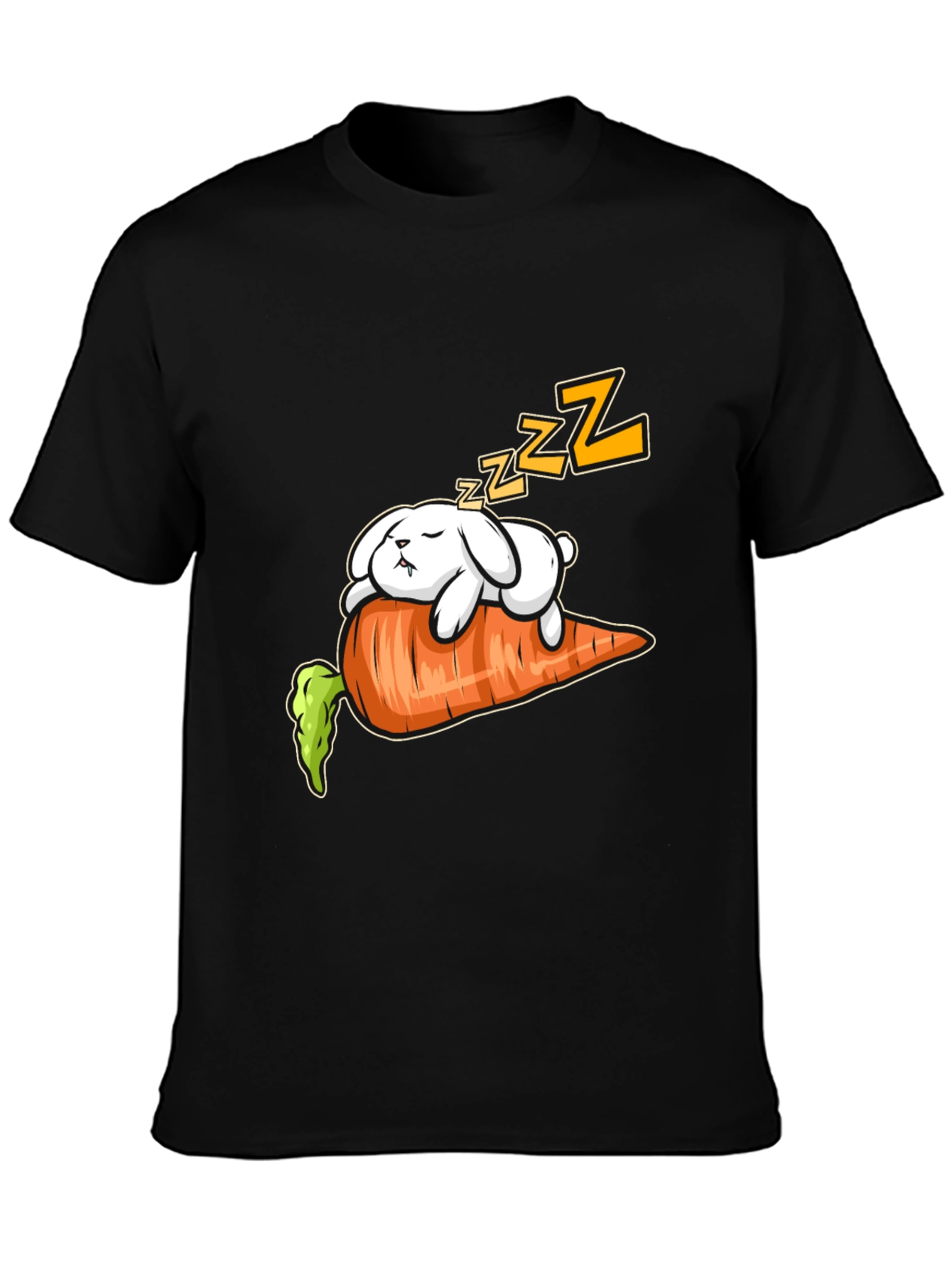 Black Sleeping Bunny on Carrot Graphic Tee view 3