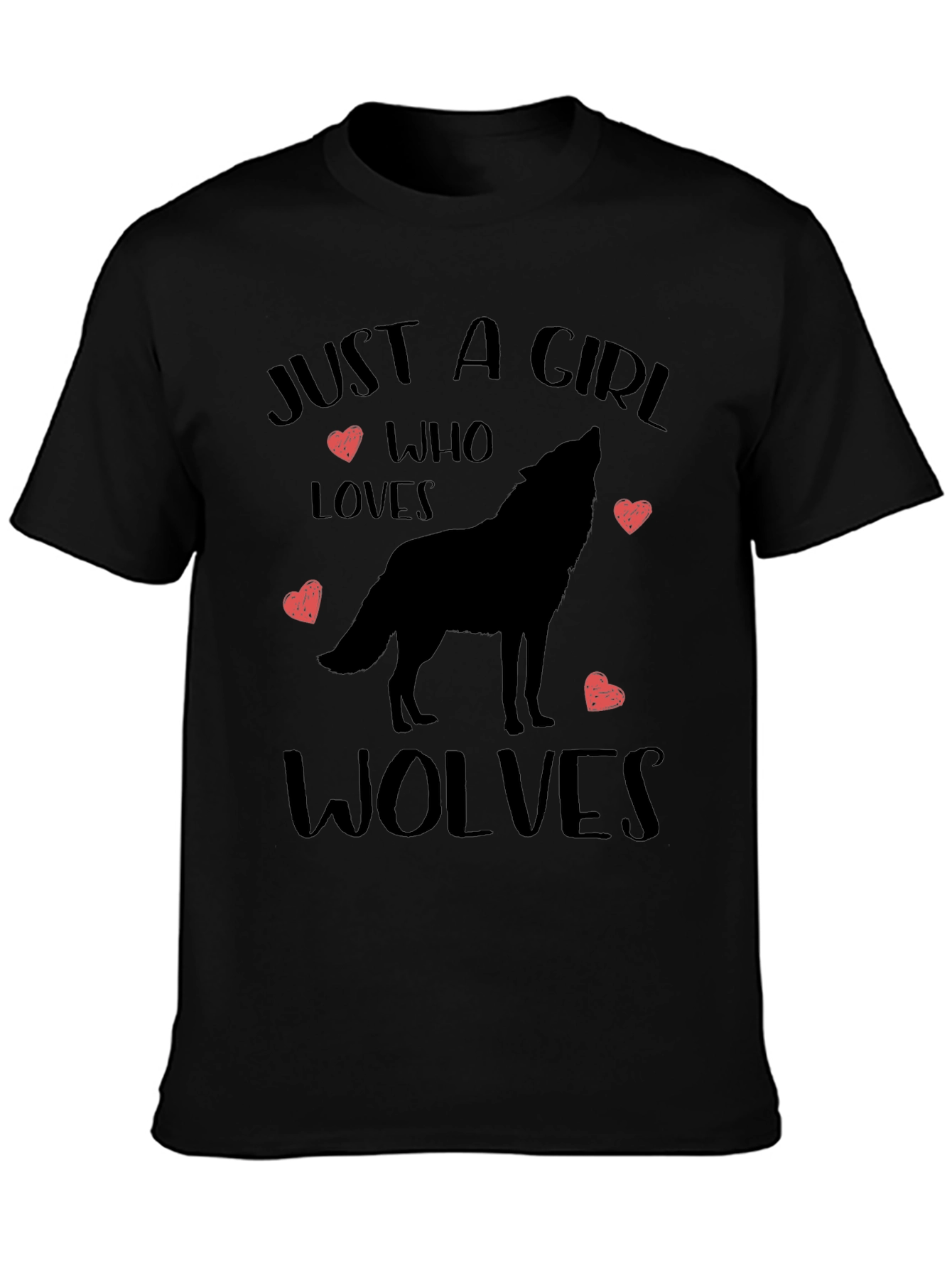 Black Just a Girl Who Loves Wolves T-Shirt view 3