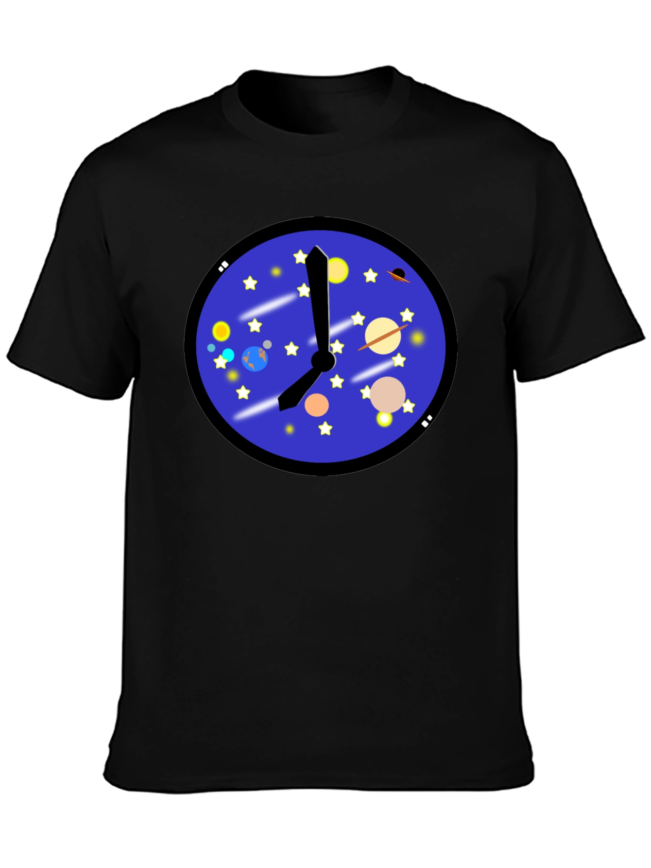 Black Space Time T-Shirt - Galaxy Clock Design view 3