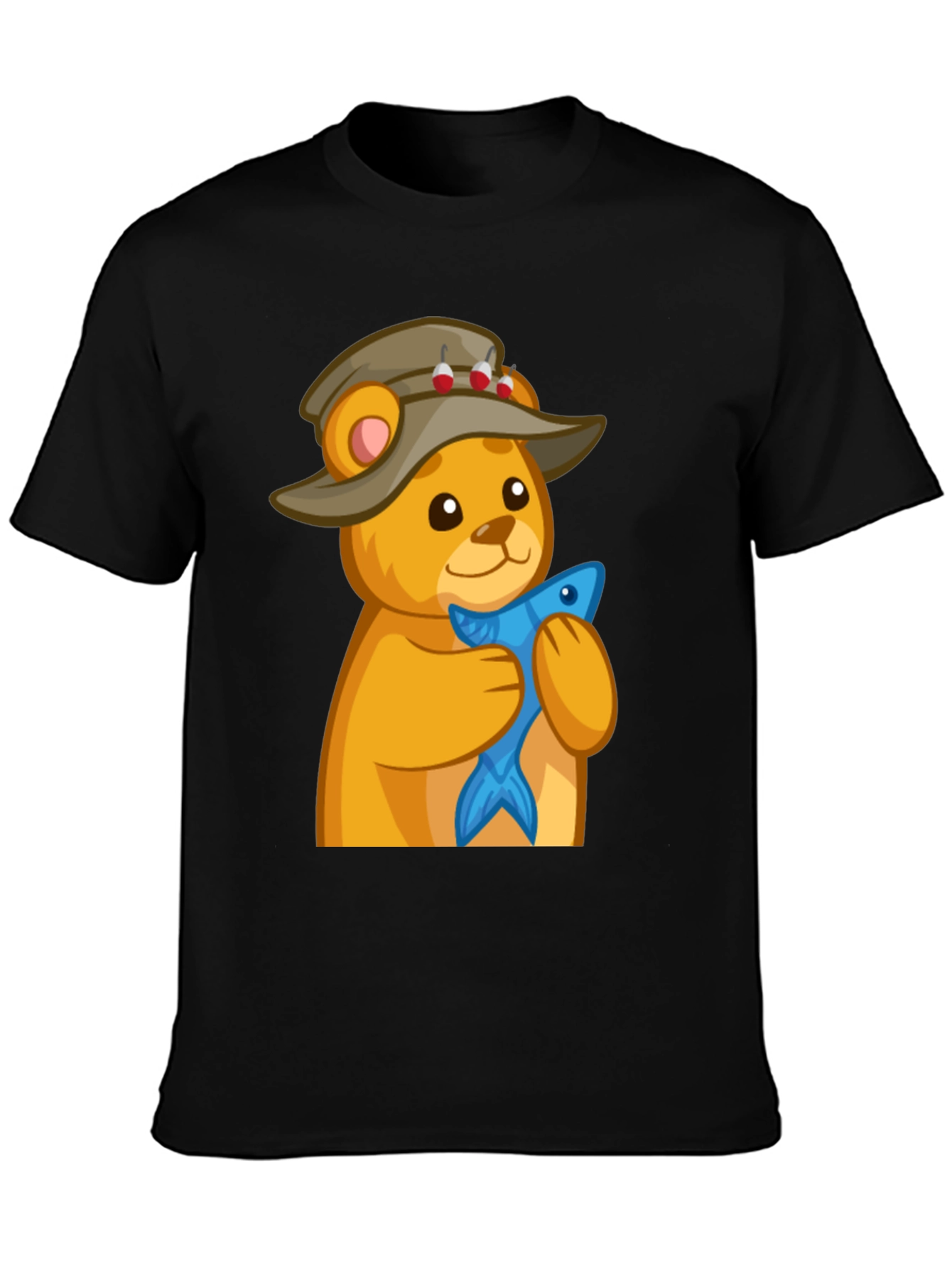 Black Fishing Bear T-Shirt view 3