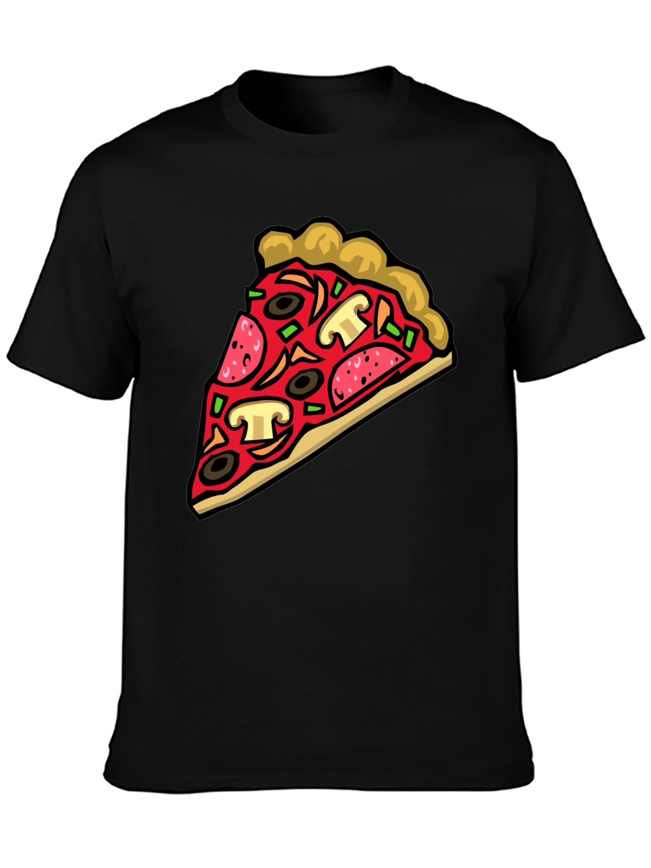 Black Pizza Slice Graphic Tee - Black Crew Neck view 3