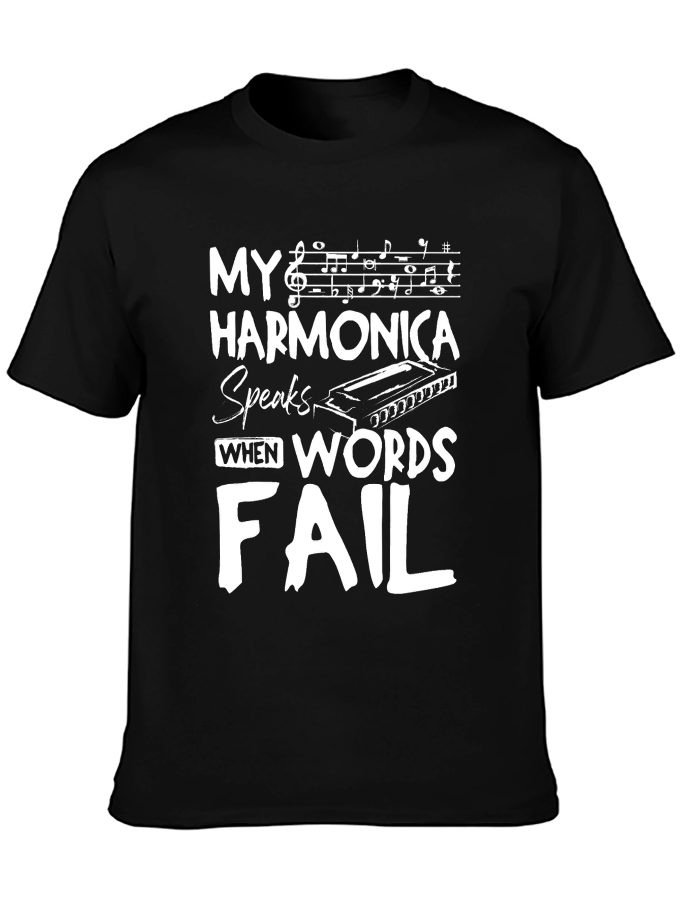 Black Harmonica Speaks T-Shirt - Music Lover Tee view 3