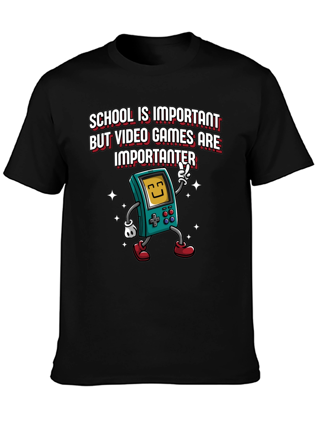 Black Video Game Lover's Tee: School vs Games view 3