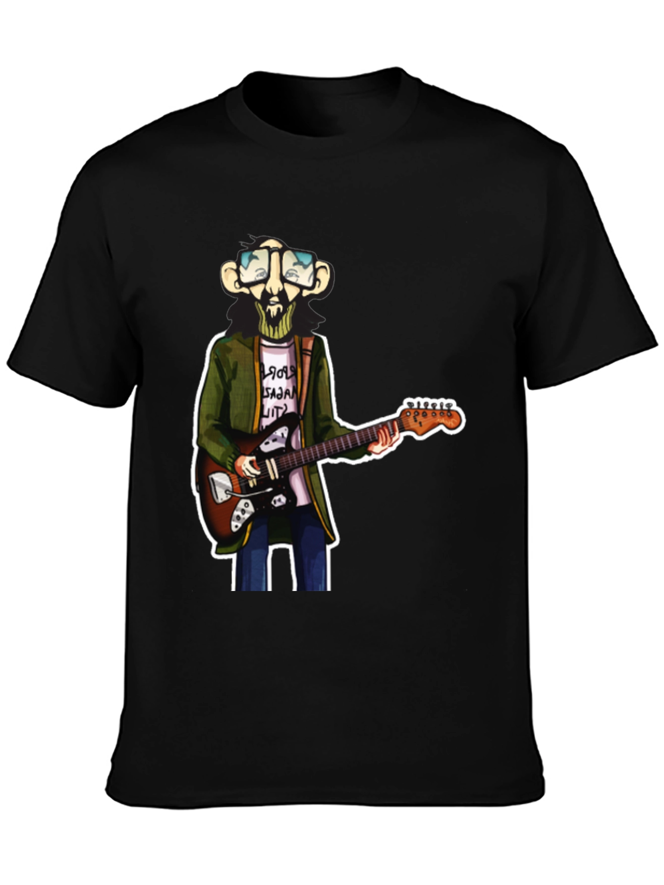Black Cartoon Guitar Player Graphic Tee view 3