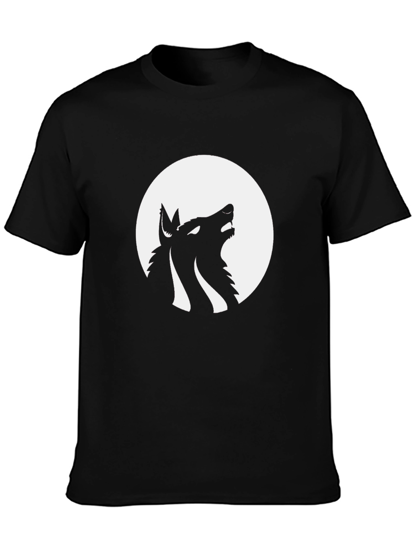 Black Wolf Howling at Moon Graphic Tee - Black Cotton Blend view 3