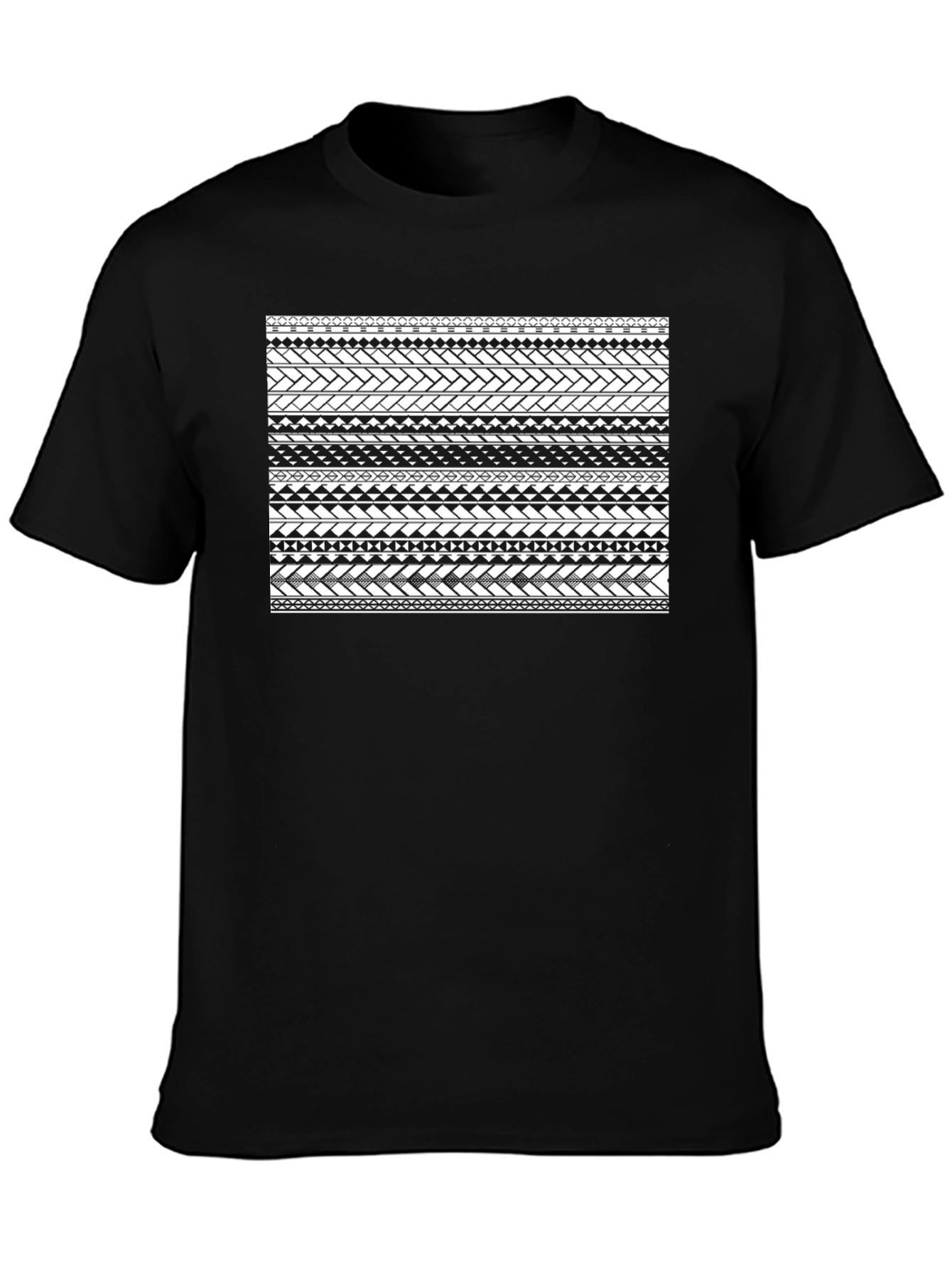 Black Tribal Pattern Black T-Shirt view 3