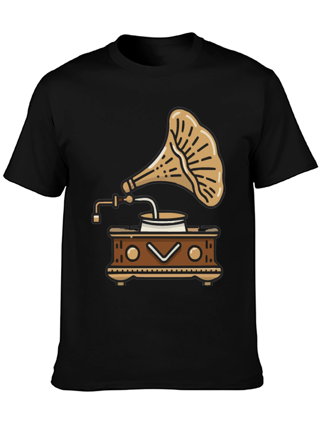 Black Vintage Gramophone T-Shirt - Retro Music Style view 3
