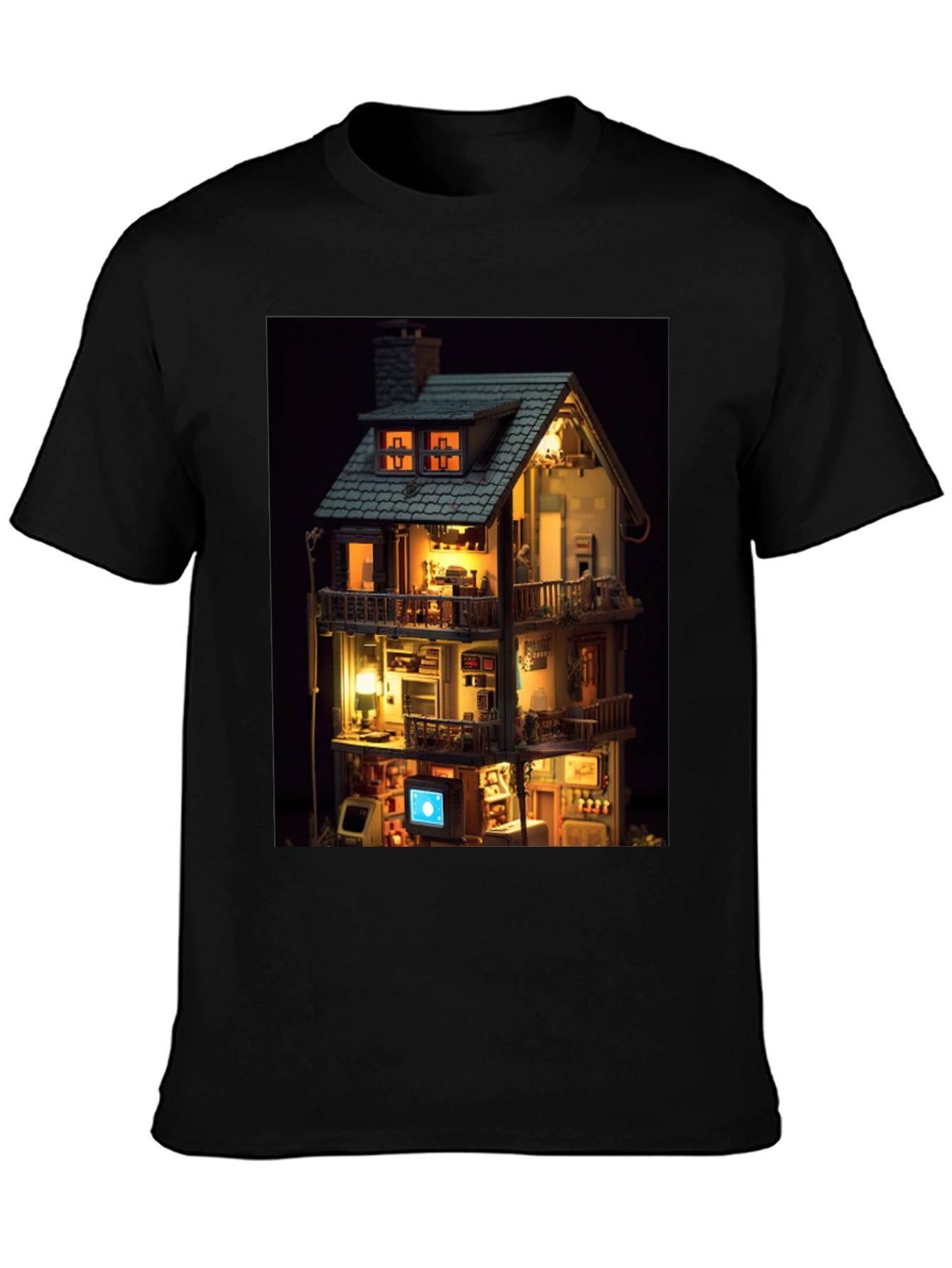 Black Architectural Dollhouse Graphic Tee - Unique Design view 3