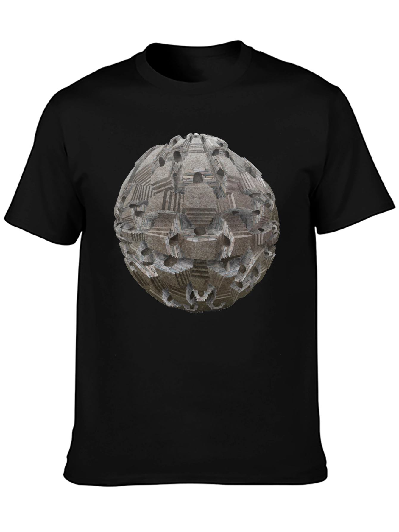 Black Geometric Sphere Print T-Shirt - Modern Style view 3