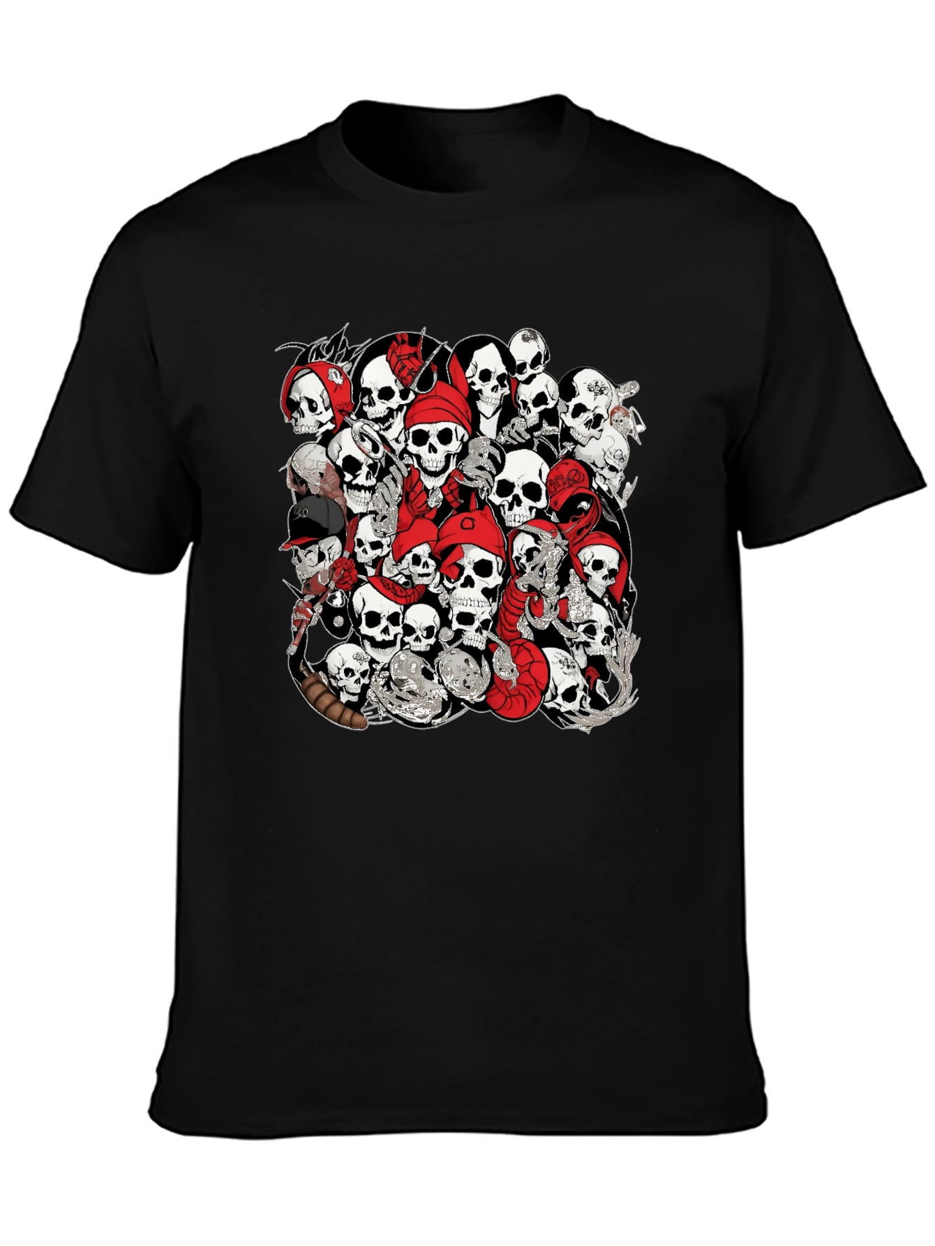 Black Skull Pile Graphic Tee - Bold Black T-Shirt view 3