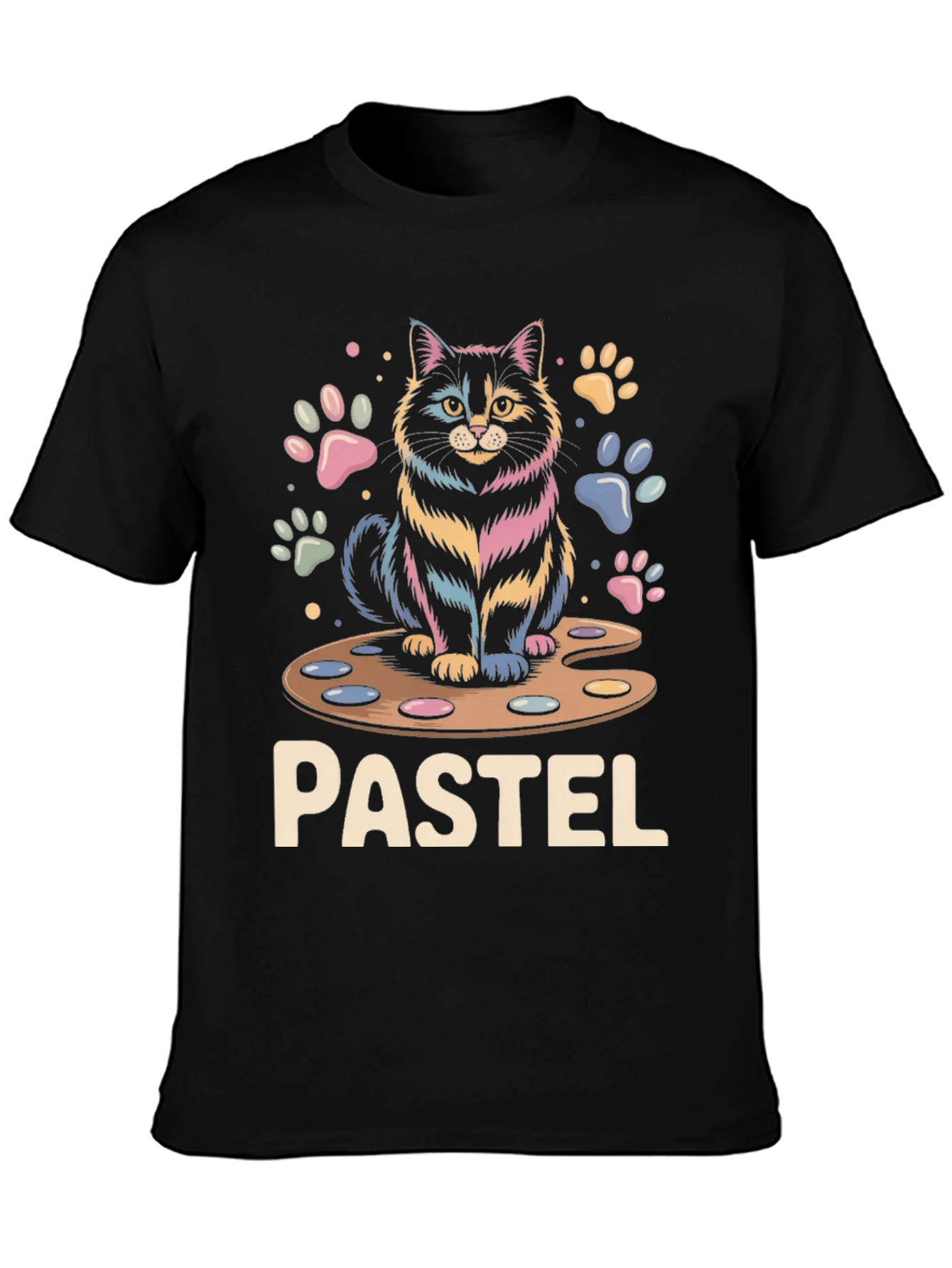 Black Pastel Cat Palette T-Shirt view 3