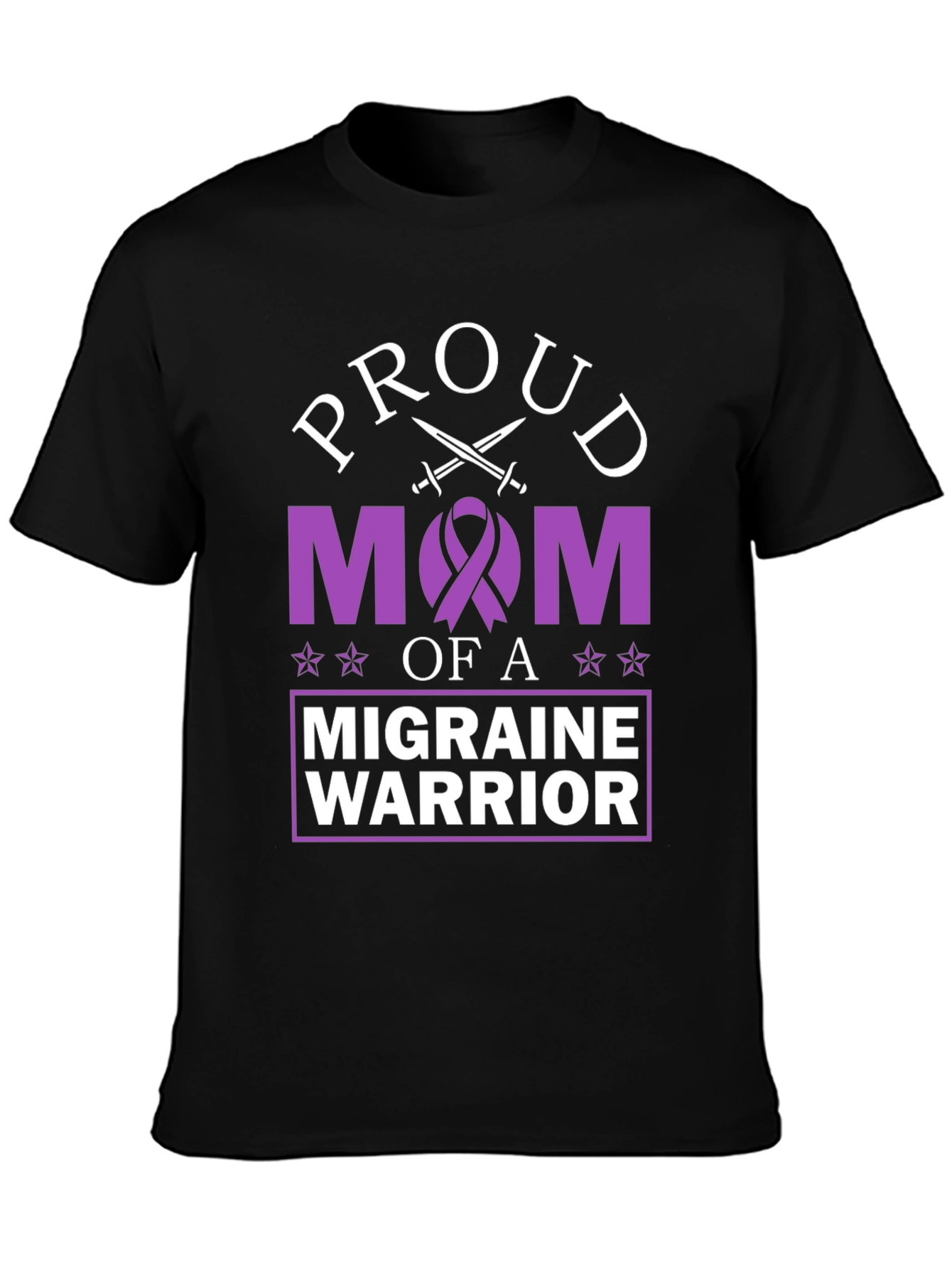 Black Proud Mom of a Migraine Warrior Graphic T-Shirt view 3