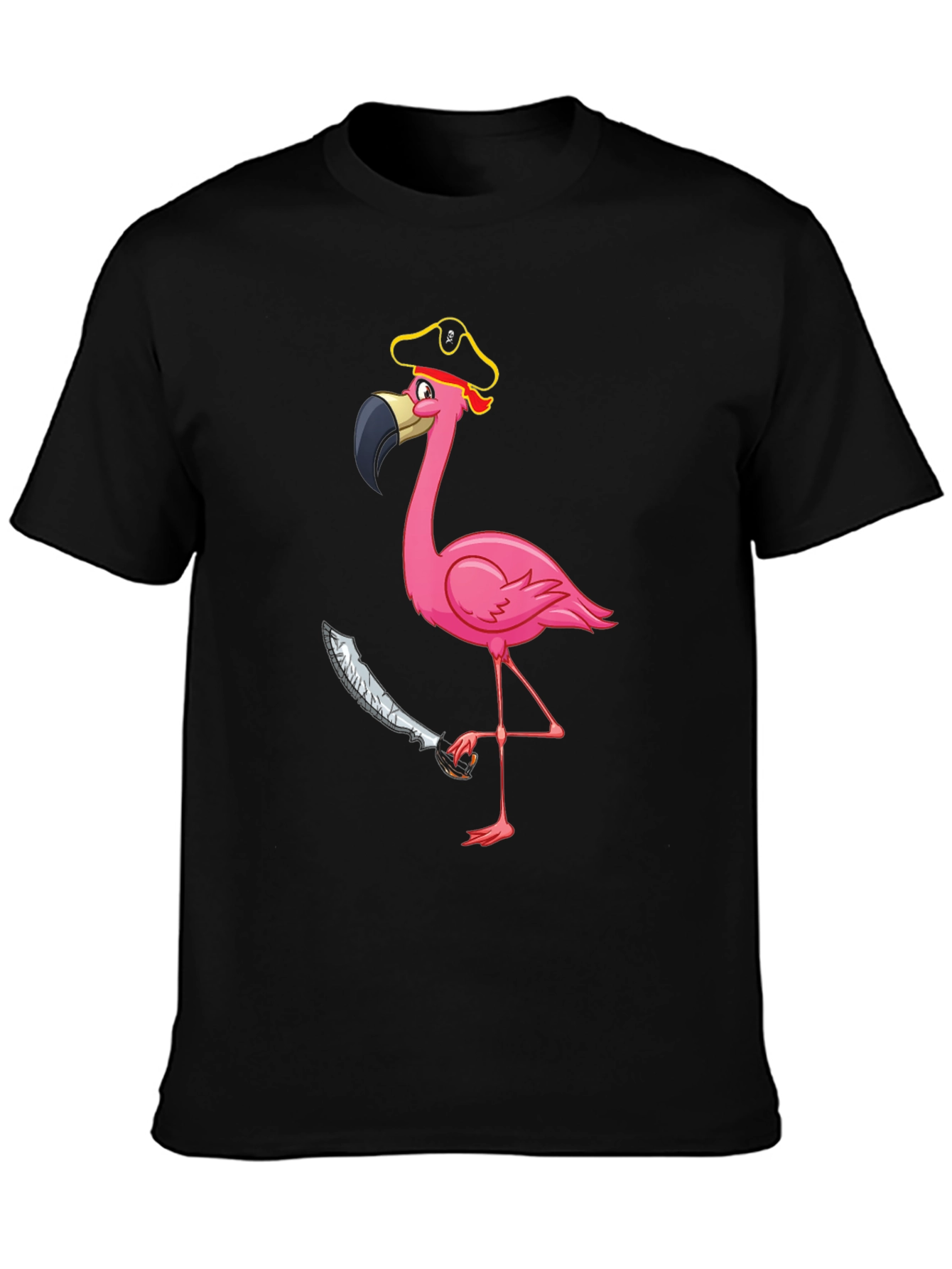 Black Pirate Flamingo Graphic Tee - Men's Black T-Shirt view 3