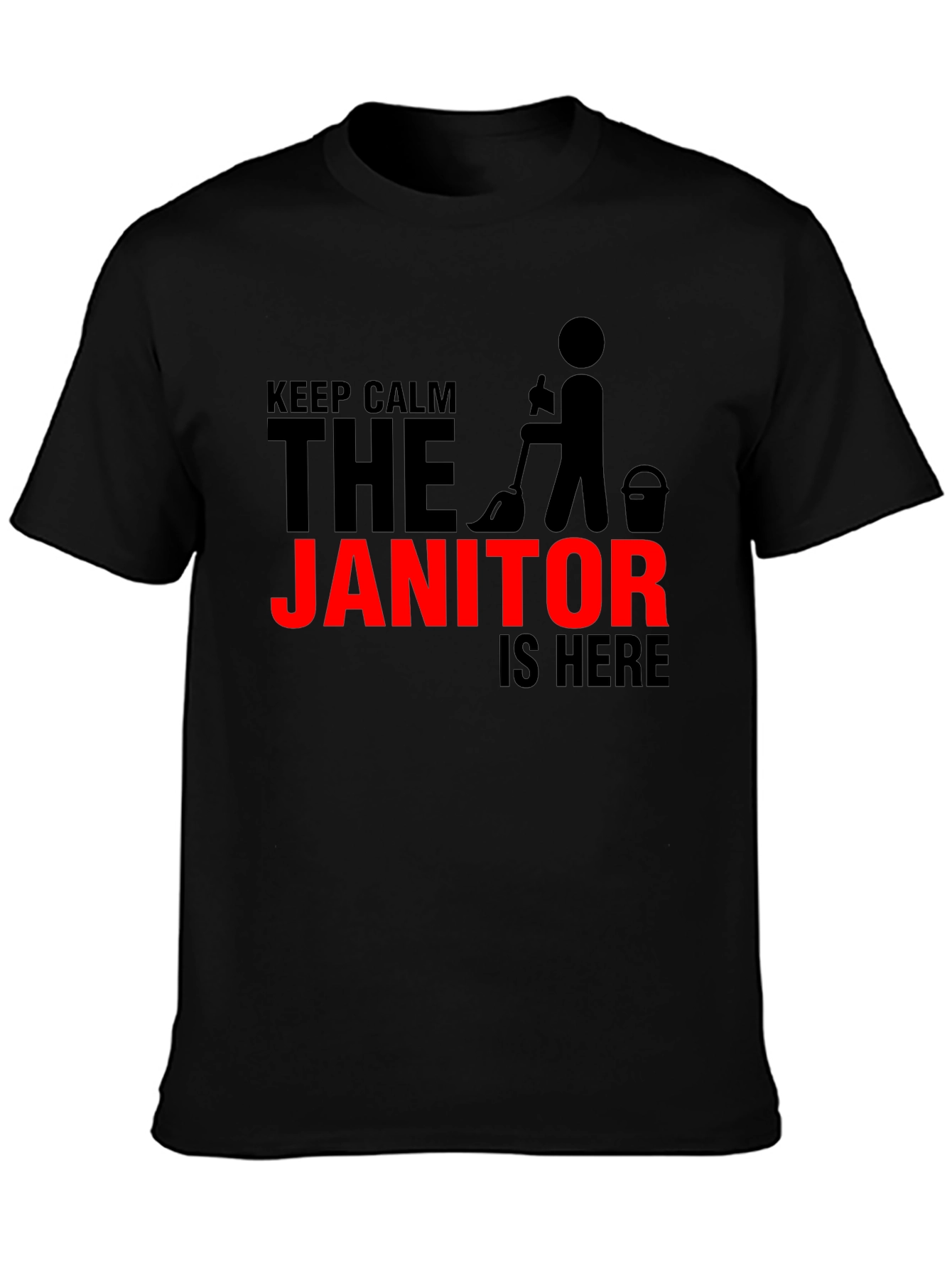 Black Keep Calm Janitor T-Shirt - Funny Cleaning Crew Tee view 3