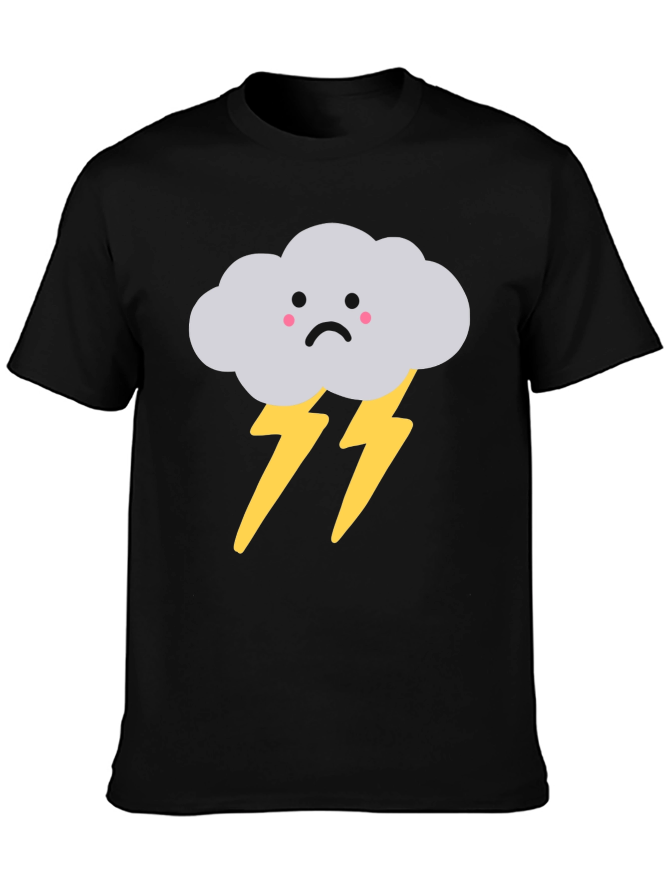 Black Sad Cloud Lightning Bolt Graphic Tee - Black view 3