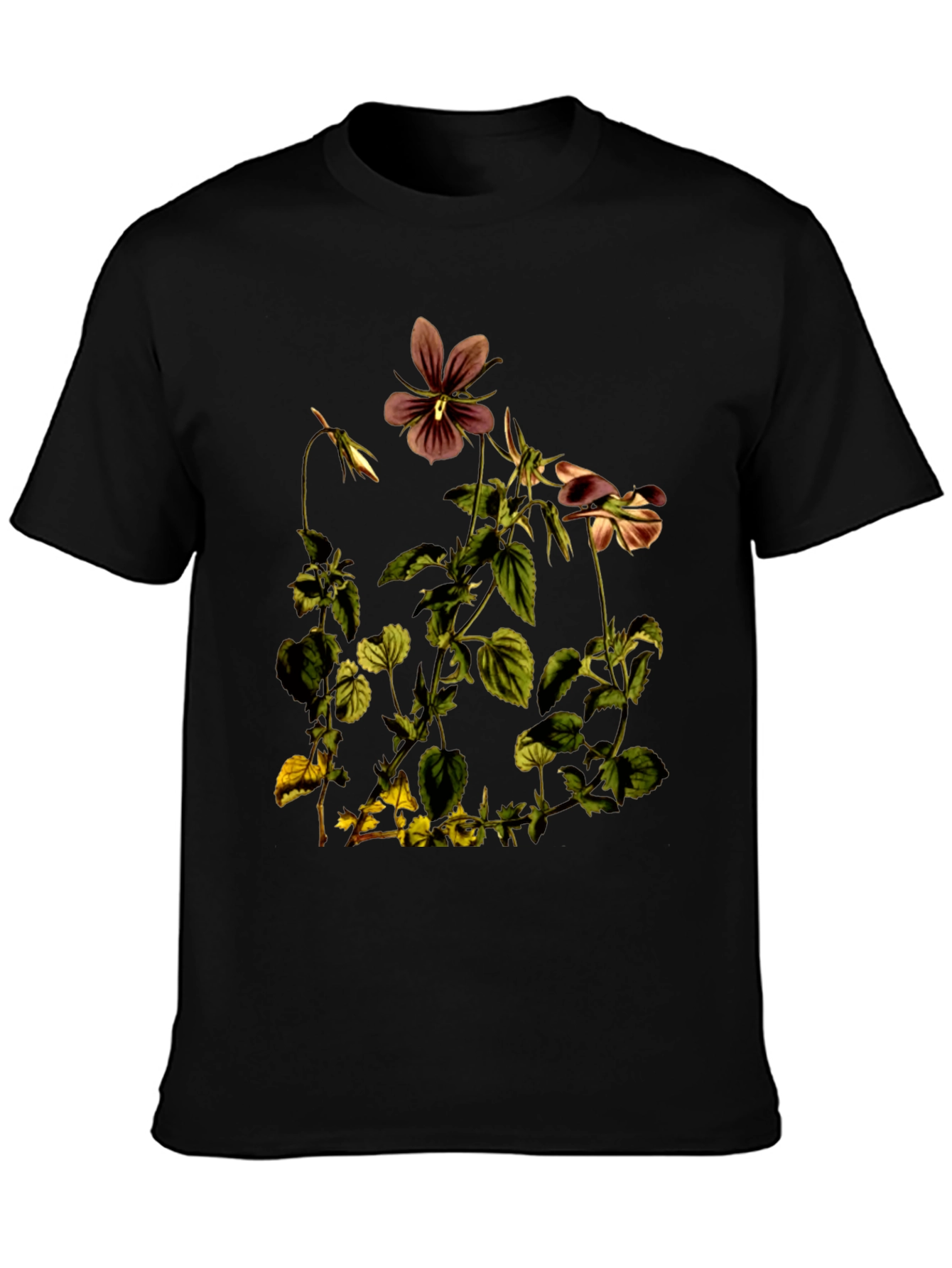 Black Botanical Flower Graphic Print T-Shirt view 3