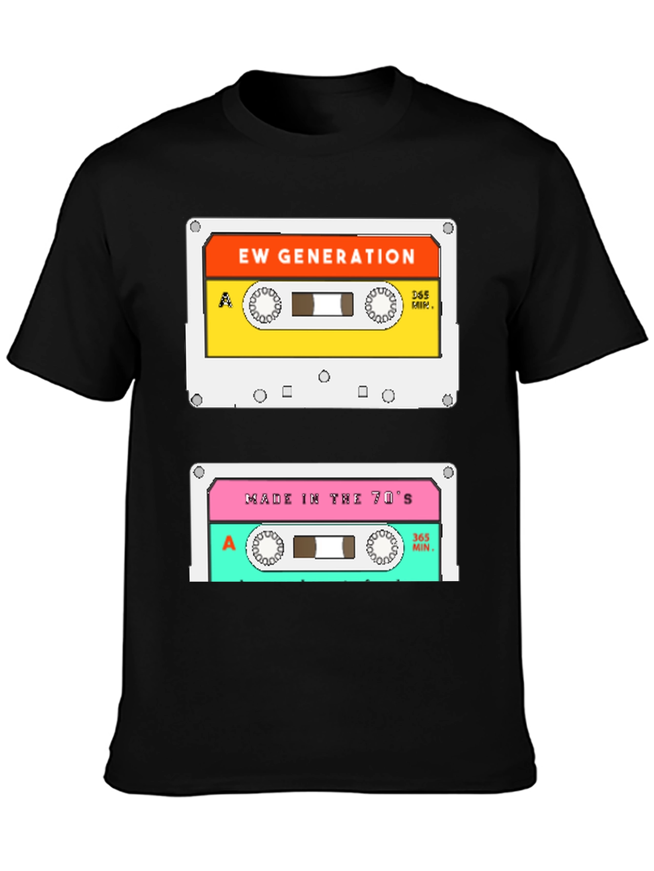 Black Retro Cassette Tape Graphic T-Shirt - EW Generation & 70's Mix view 3
