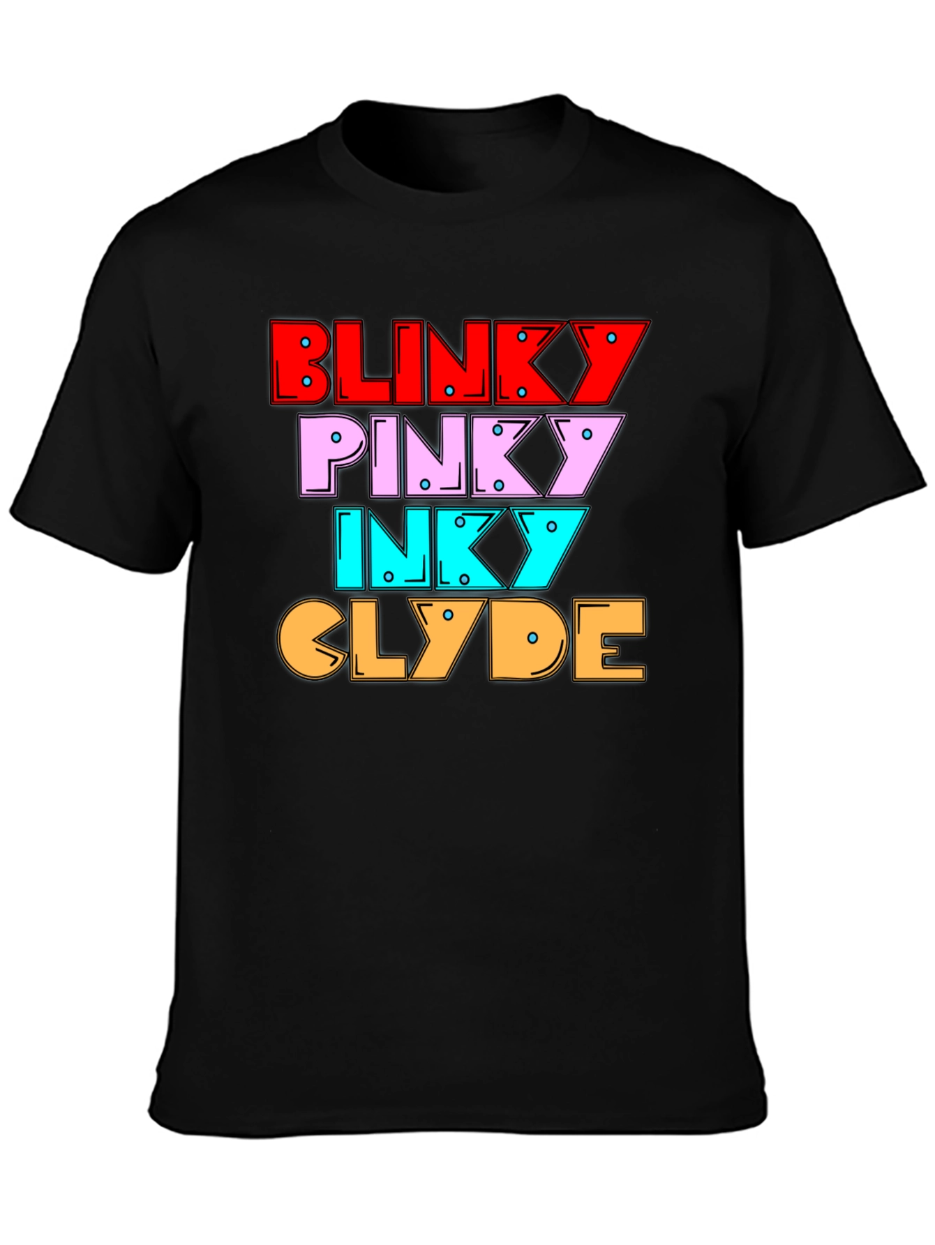 Black Retro Gaming Tee - Blinky, Pinky, Inky, Clyde Shirt view 3