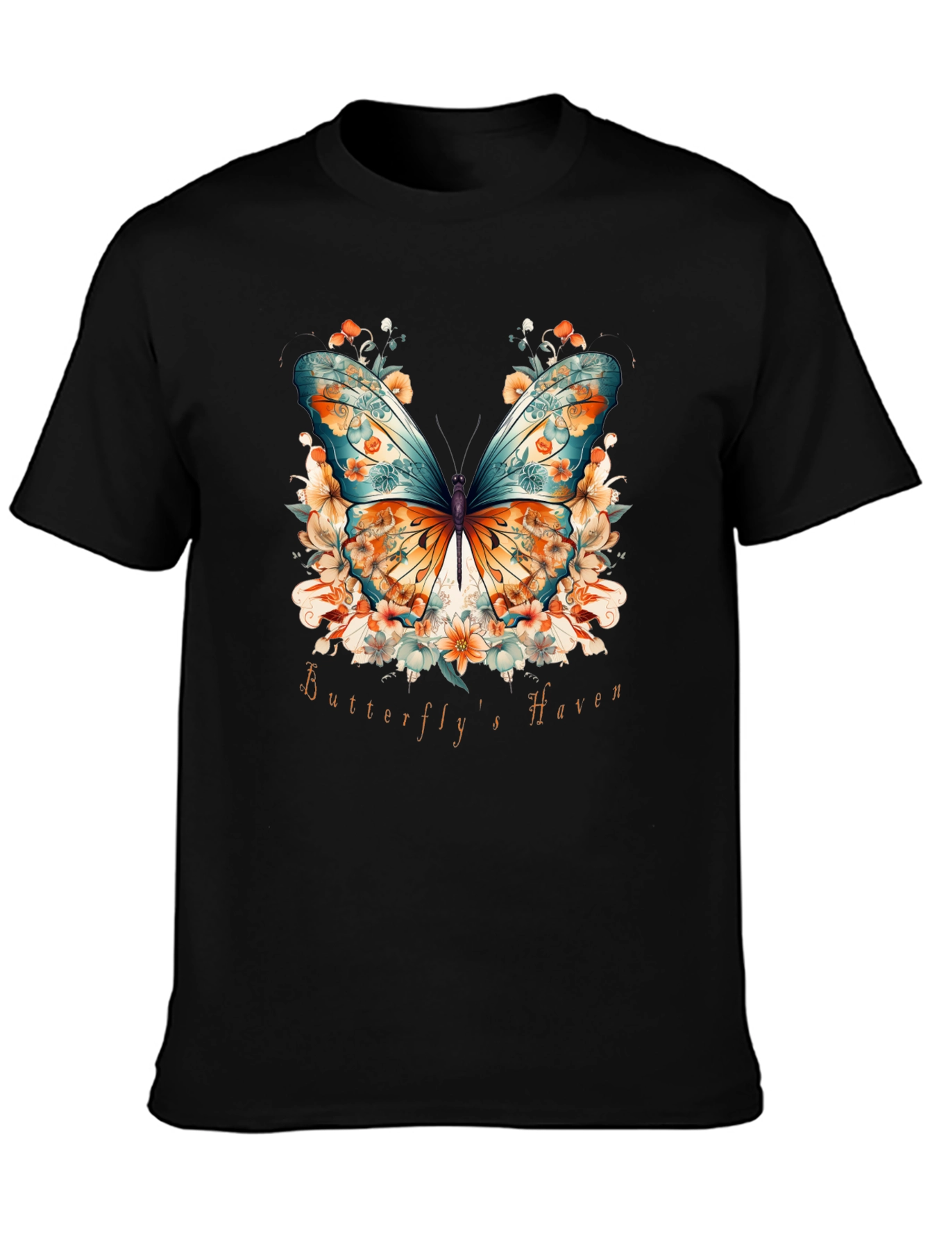 Black Butterfly Haven Graphic Tee - Stylish Nature Design view 3