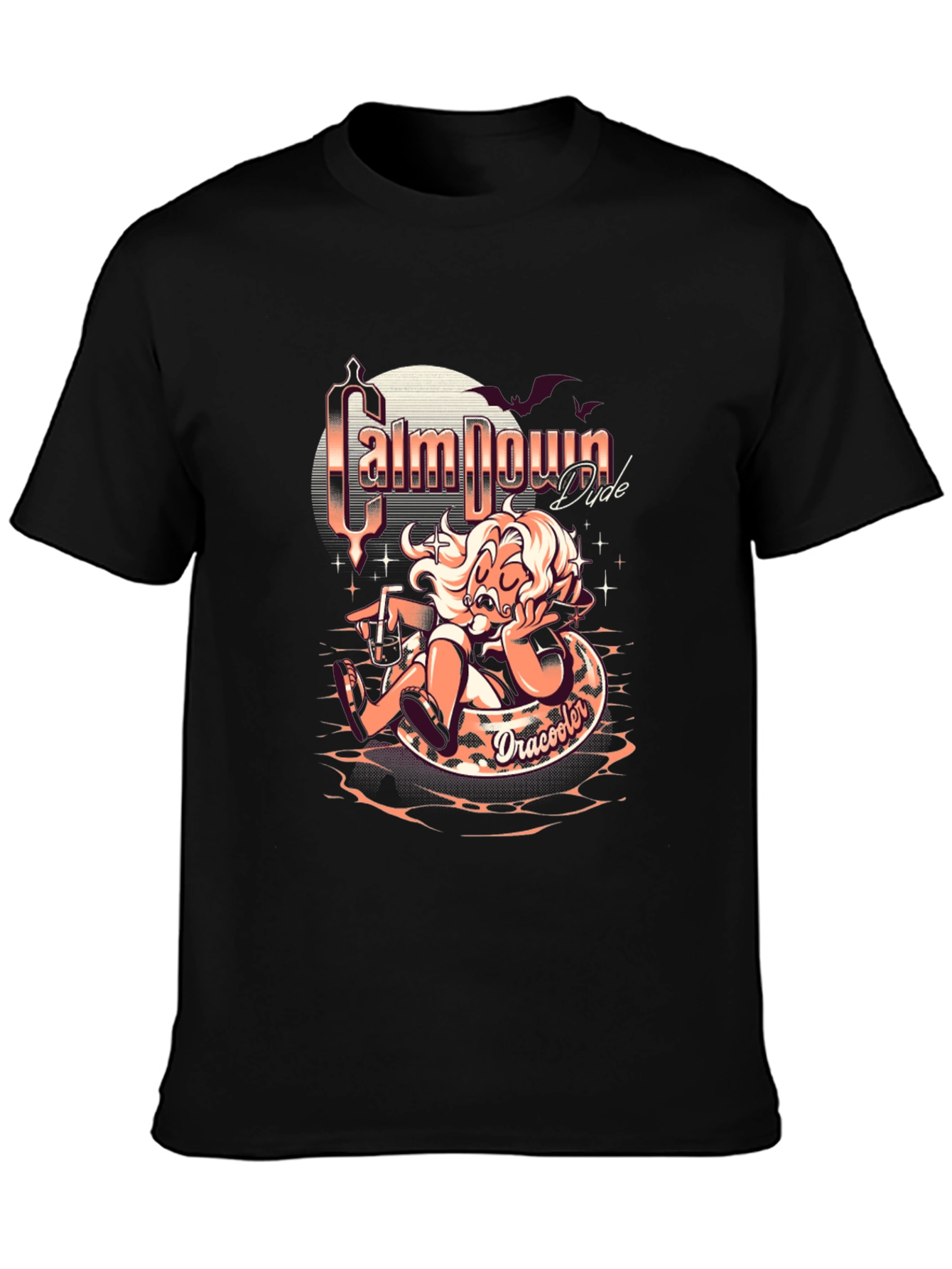 Black Calm Down Dude Dracooler Graphic T-Shirt view 3