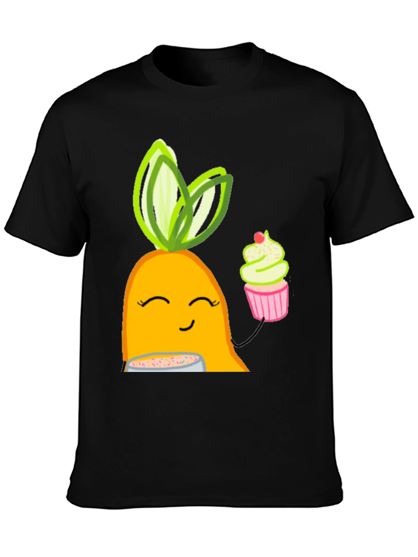 Black Cute Cartoon Carrot T-Shirt view 3