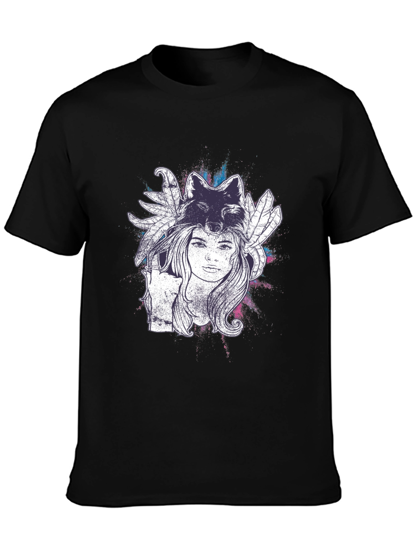 Black Wolf Spirit Graphic Tee - Black Cotton T-Shirt view 3