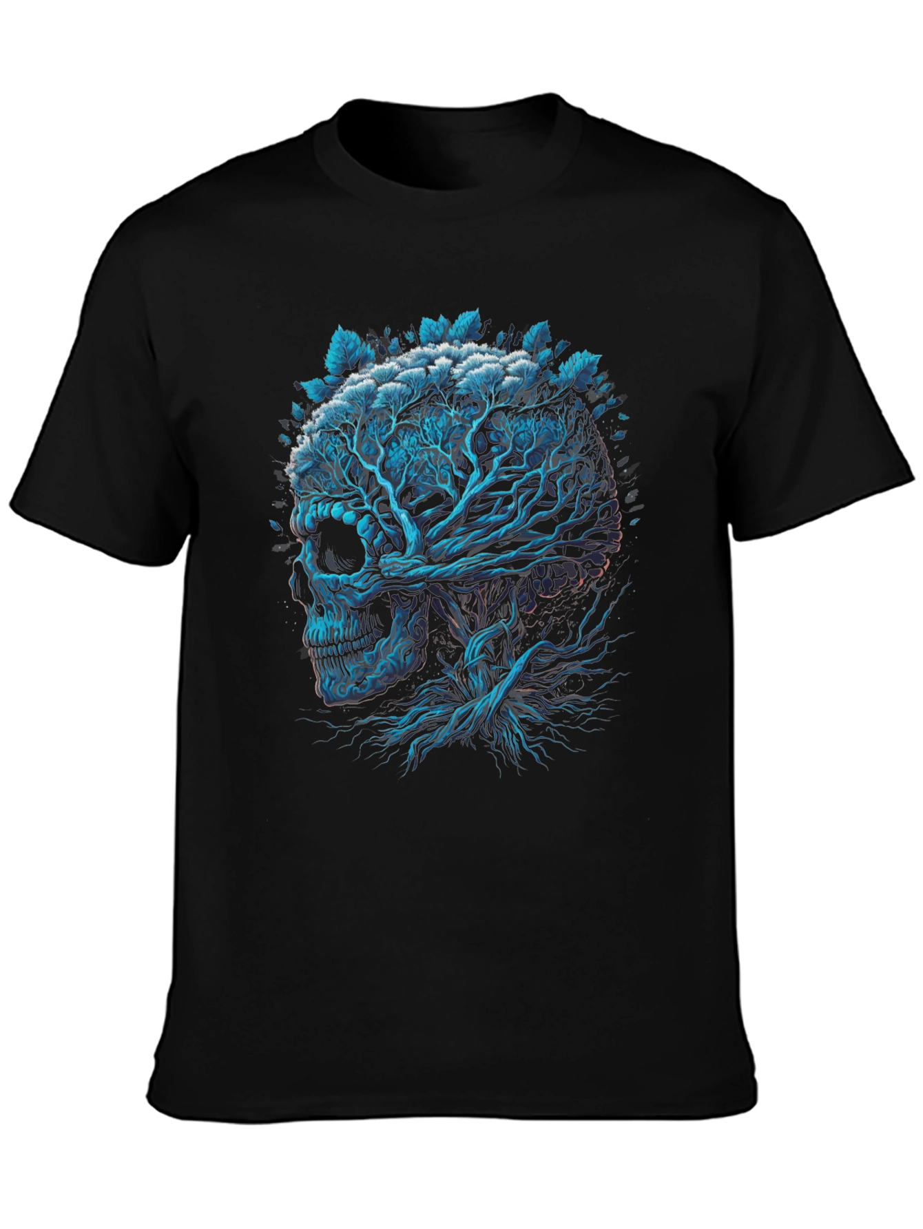 Black Skull Tree Graphic Print Black T-Shirt view 3