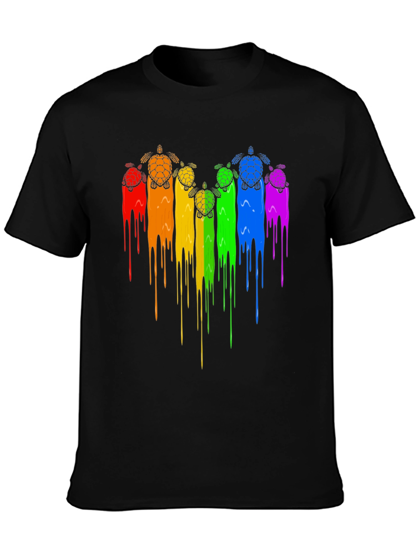 Black Rainbow Turtle Drip Graphic Tee - Black view 3